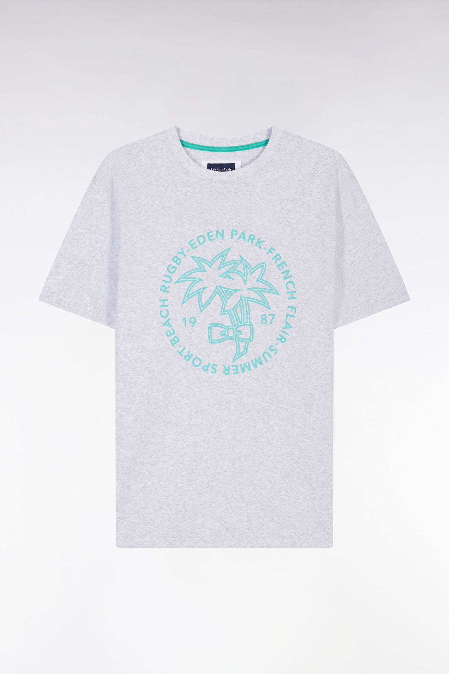 Eden Park_Grey Cotton T-Shirt with Palm Tree Screen print_E25MAITC0069_GRC10_04