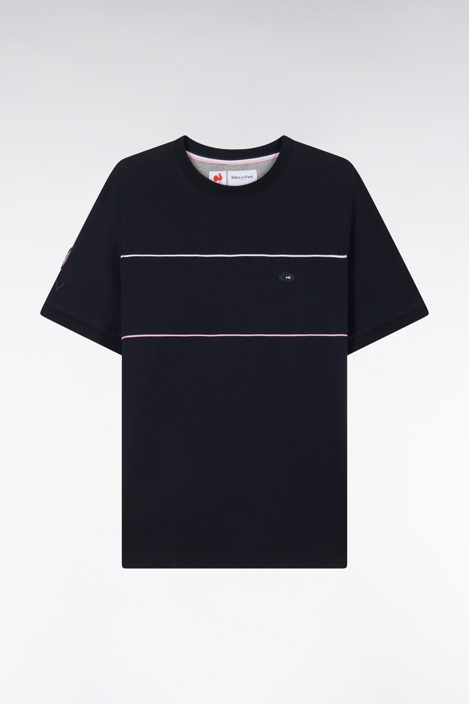 Eden Park_Straight-Fit XV De France T-Shirt in Navy Cotton with Piping_E25MAITC0071_BLF_04