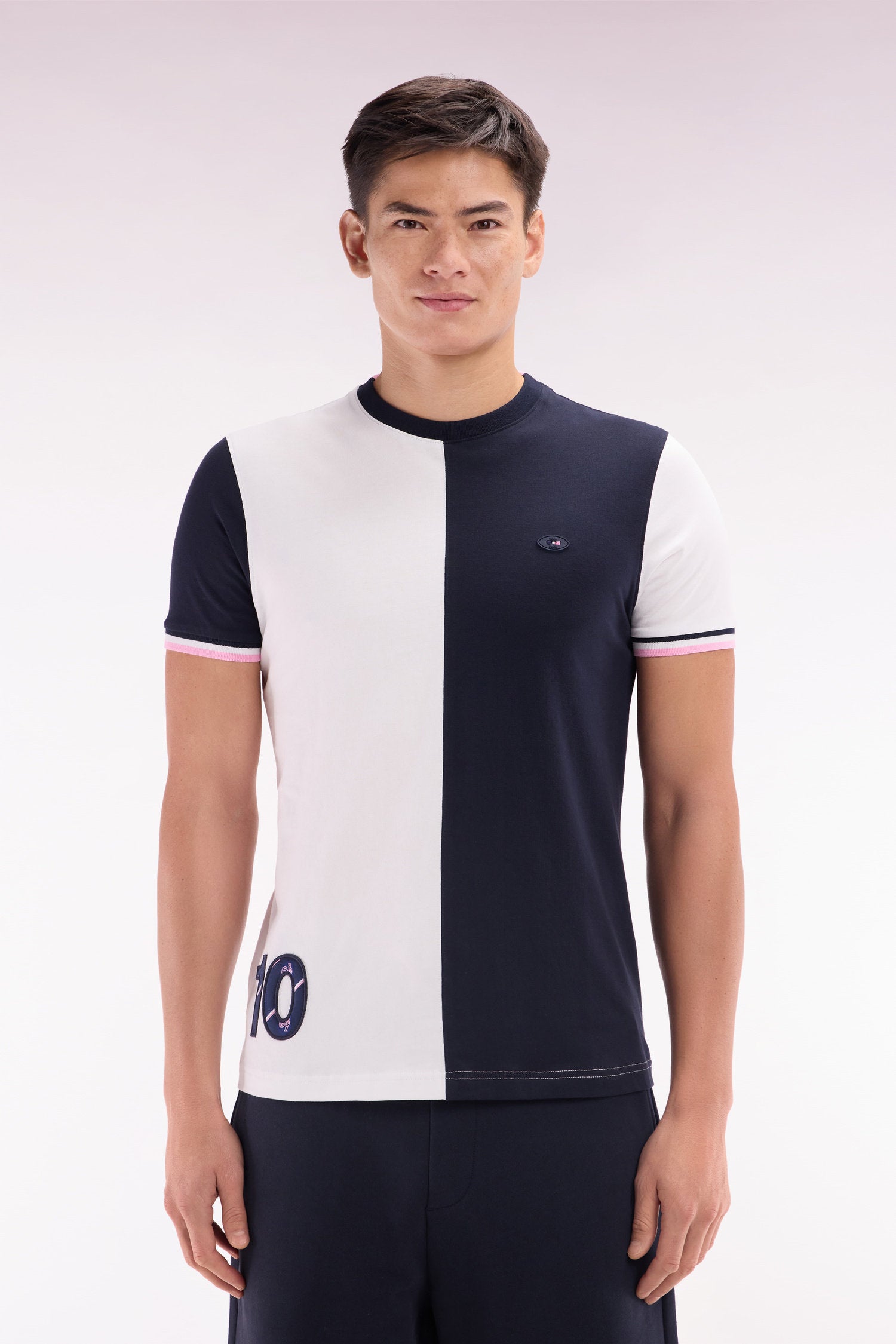 Eden Park_Two-Tone XV De France Straight-Cut White Cotton T-Shirt_E25MAITC0073_BC_01