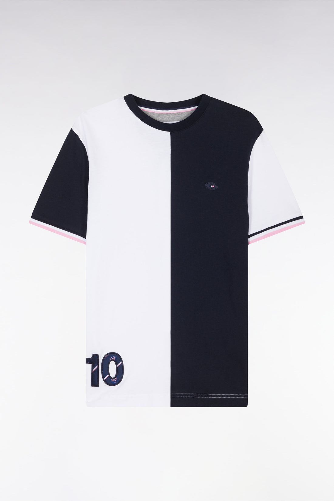 Eden Park_Two-Tone XV De France Straight-Cut White Cotton T-Shirt_E25MAITC0073_BC_02