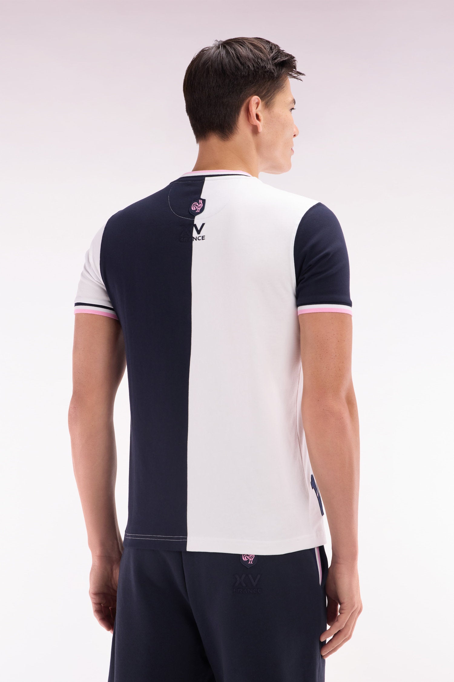 Eden Park_Two-Tone XV De France Straight-Cut White Cotton T-Shirt_E25MAITC0073_BC_04