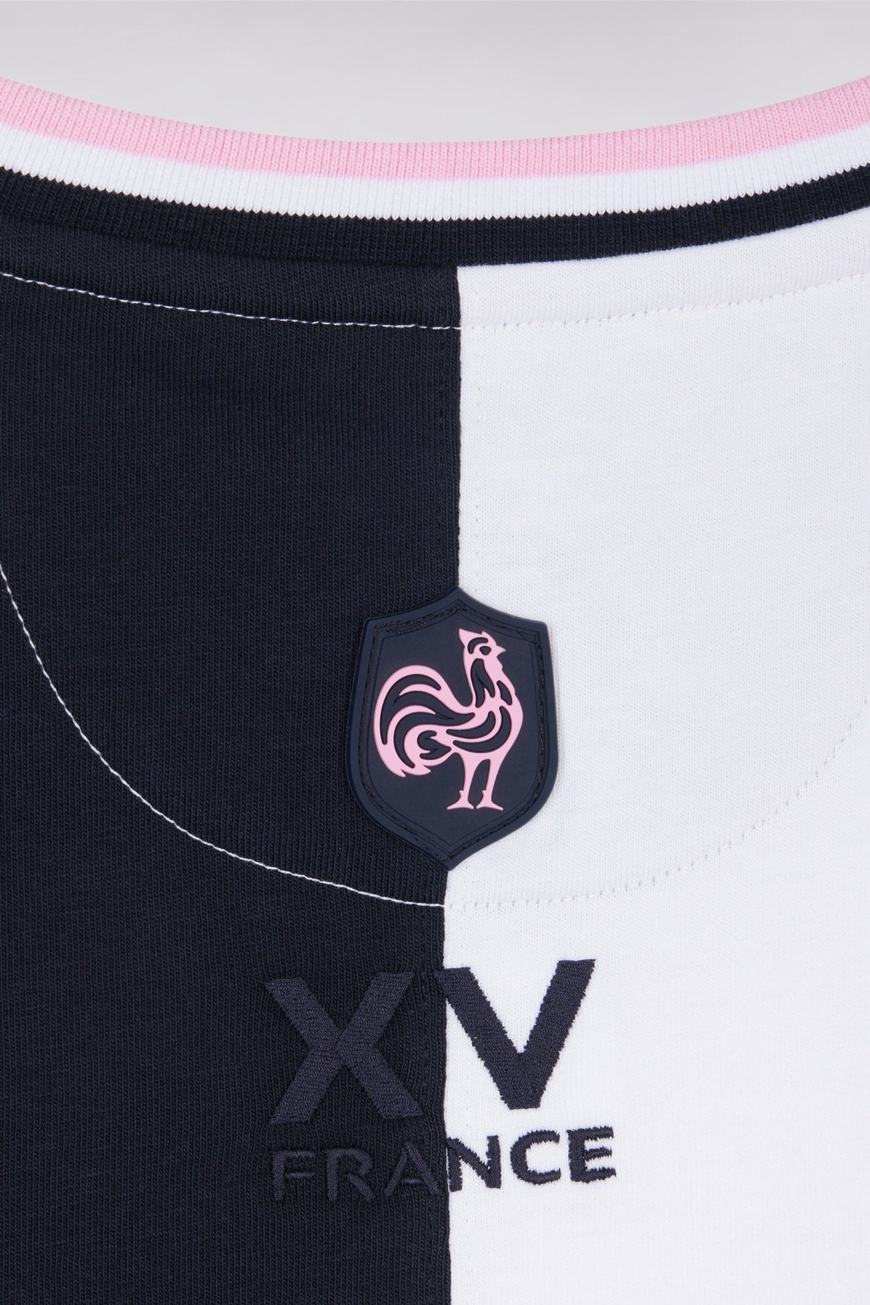 Eden Park_Two-Tone XV De France Straight-Cut White Cotton T-Shirt_E25MAITC0073_BC_05