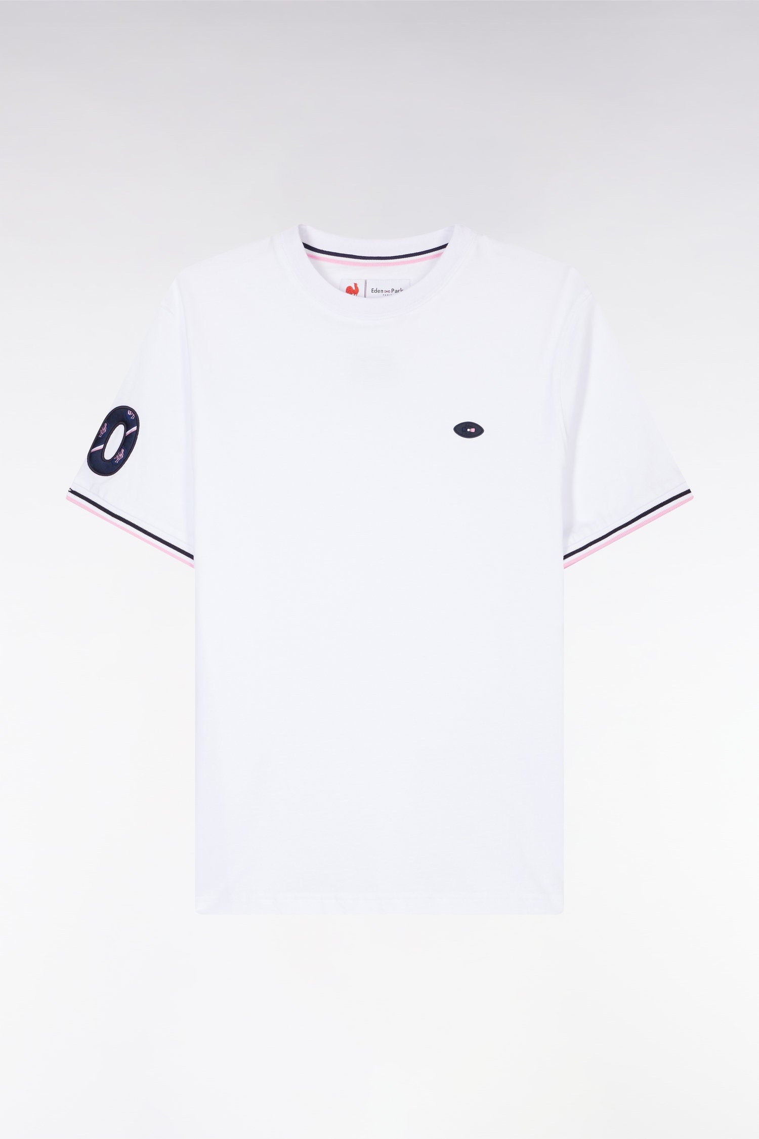Eden Park_Straight-Fit XV De France T-Shirt in White Cotton with 10 Embroidery_E25MAITC0078_BC_02