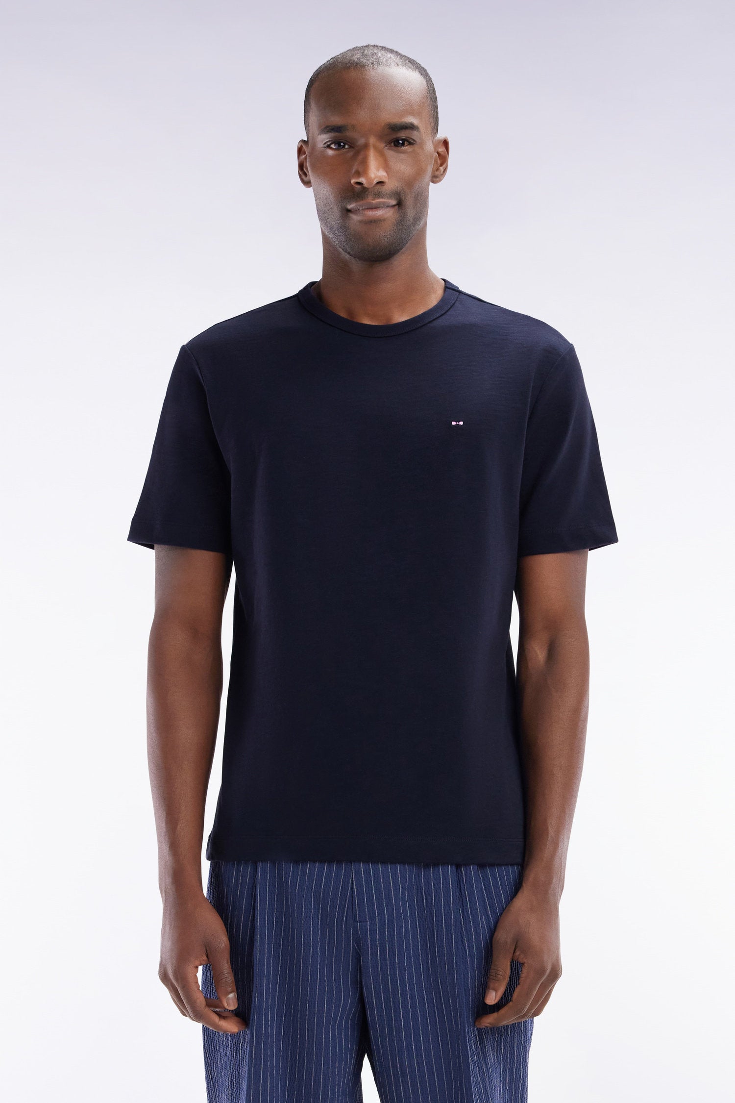 Eden Park_Straight Fit Navy Slub Cotton Jersey T-Shirt_E25MAITC0079_BLF_01