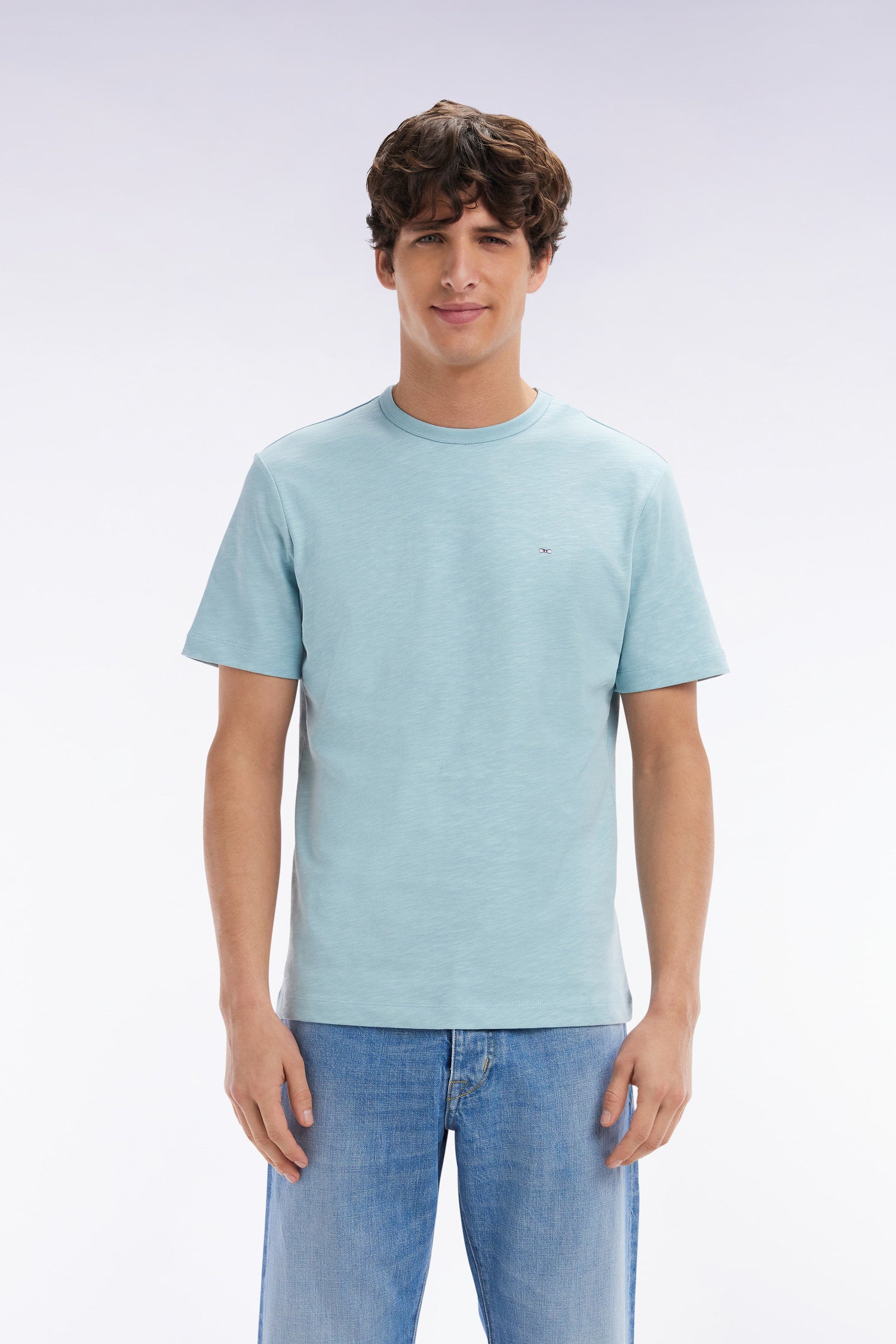 Eden Park_Straight Fit Sea Green Slub Cotton Jersey T-Shirt_E25MAITC0079_VEC18_01
