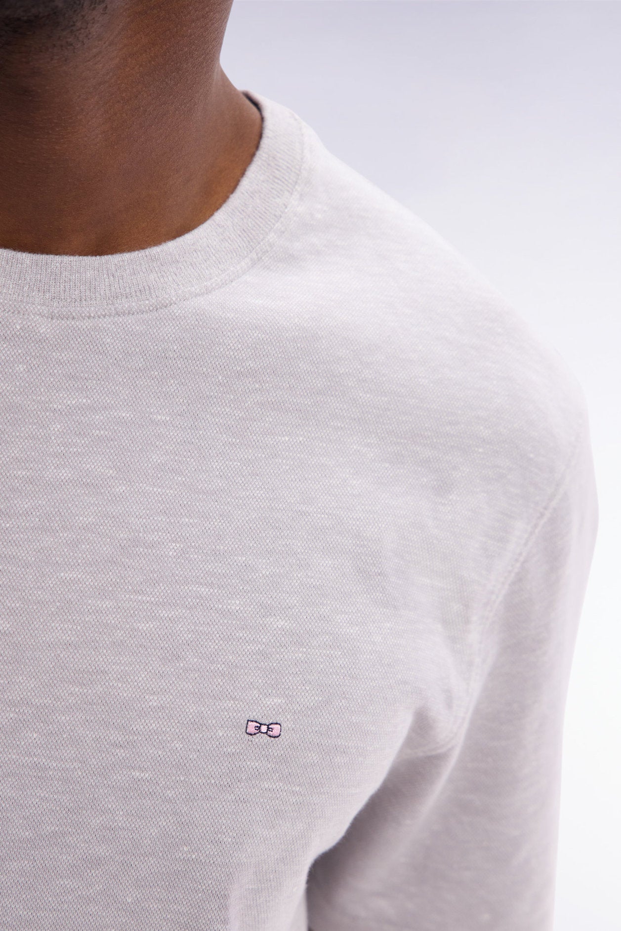 Eden Park_Straight-Fit Grey T-Shirt in Cotton and Linen Blend_E25MAITC0080_GRM5_03