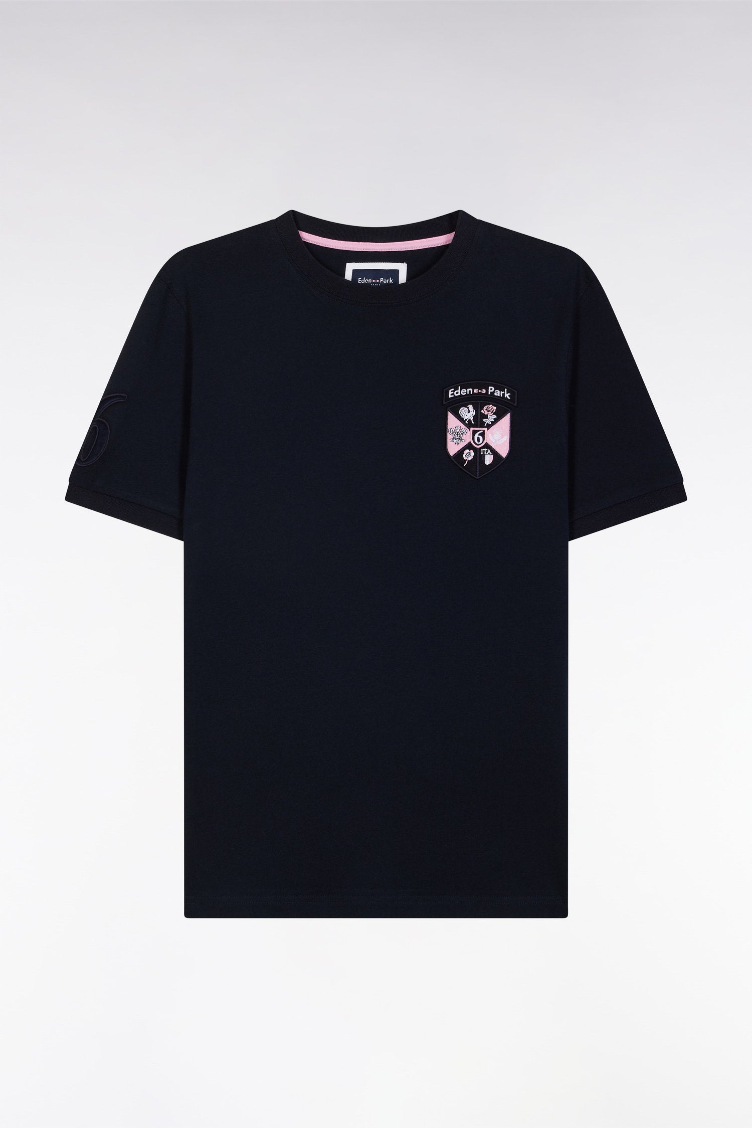 Eden Park_Straight-Fit Navy Cotton T-Shirt with 6 Nations Patch_E25MAITC0085_BLF_04
