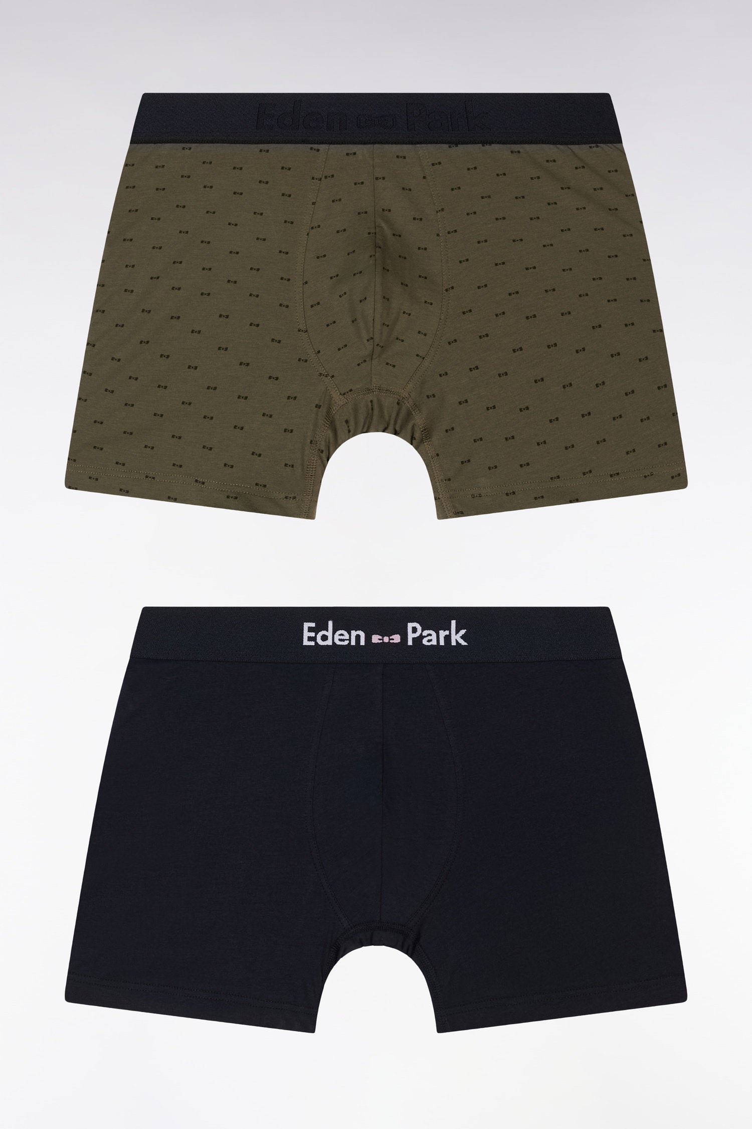 Eden Park_Pack of Plain and Printed Boxer Briefs in Navy and Khaki Stretch Cotton Jersey_E25SVEPK0002_KAF5_01