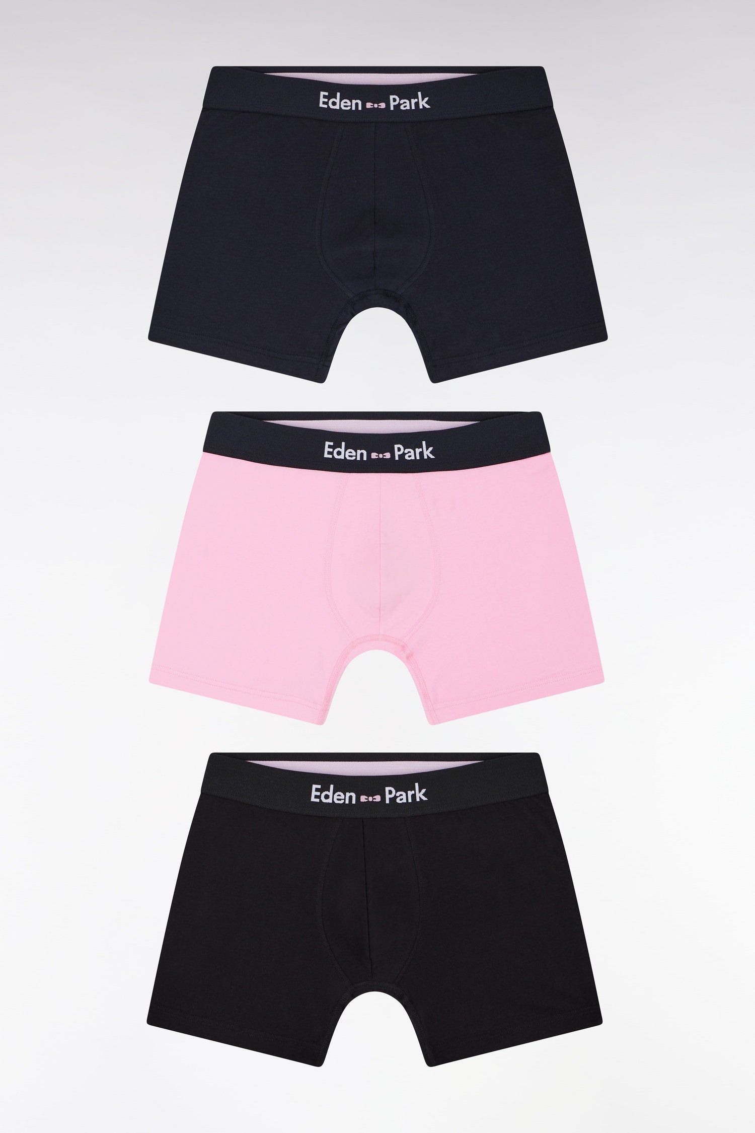 Eden Park_Pack of Navy Black and White Plain Cotton Jersey Boxer Briefs_E25SVEPK0004_ROM_01