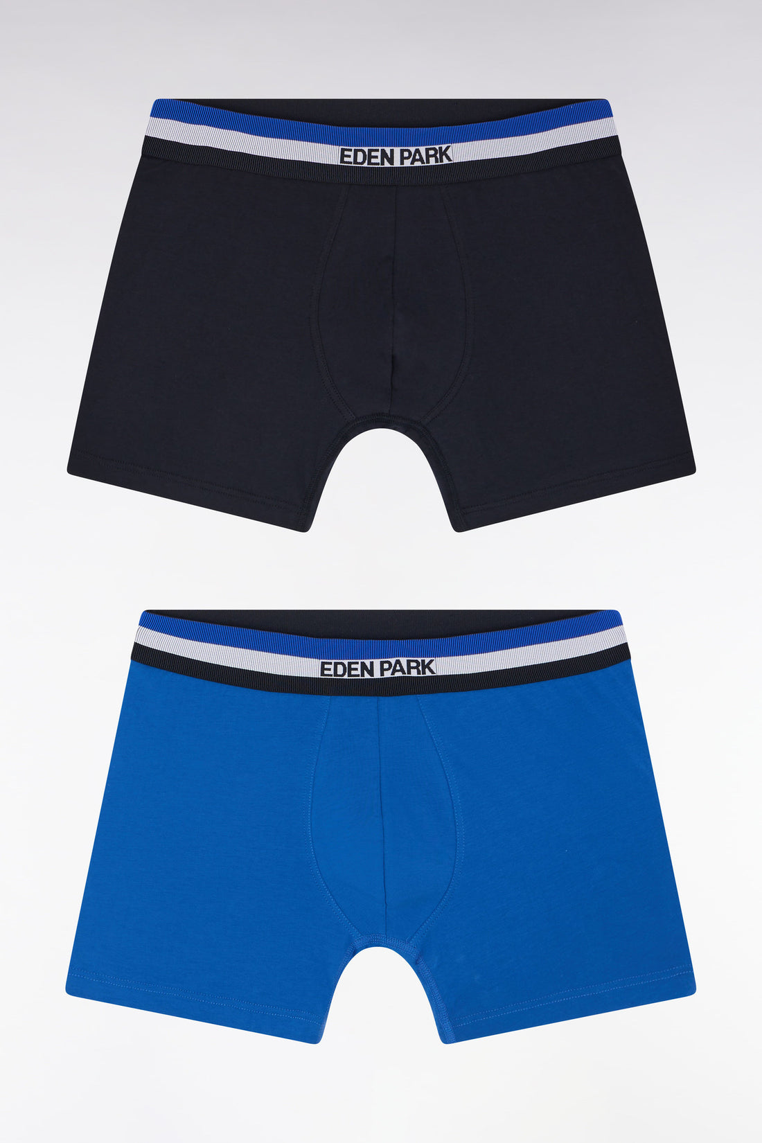 Eden Park_Pack of Navy and Blue Stretch Cotton Jersey Boxer Briefs with Tricolor Elastic Waistband_E25SVEPK0008_BLM33_01