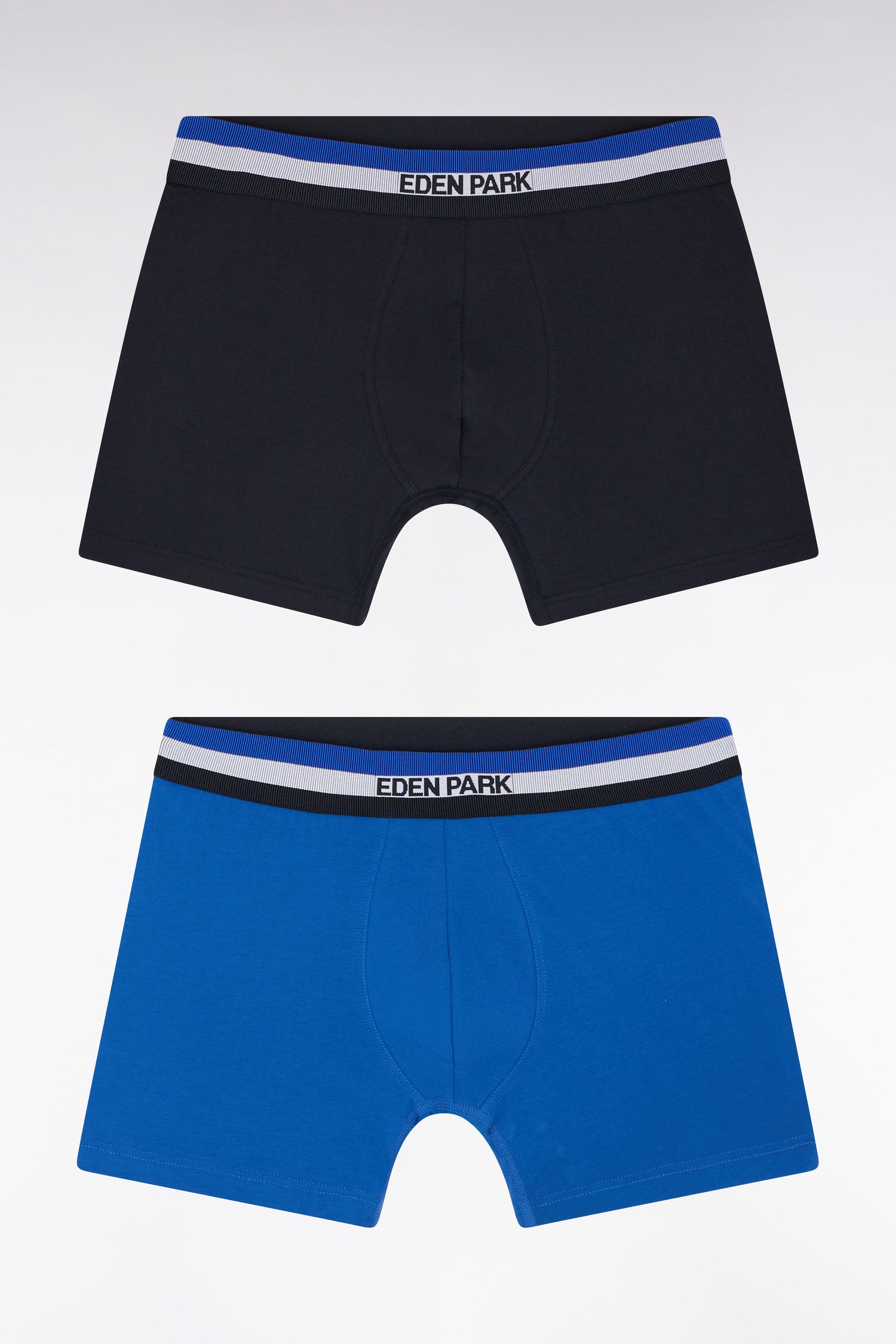 Eden Park_Pack of Navy and Blue Stretch Cotton Jersey Boxer Briefs with Tricolor Elastic Waistband_E25SVEPK0008_BLM33_01