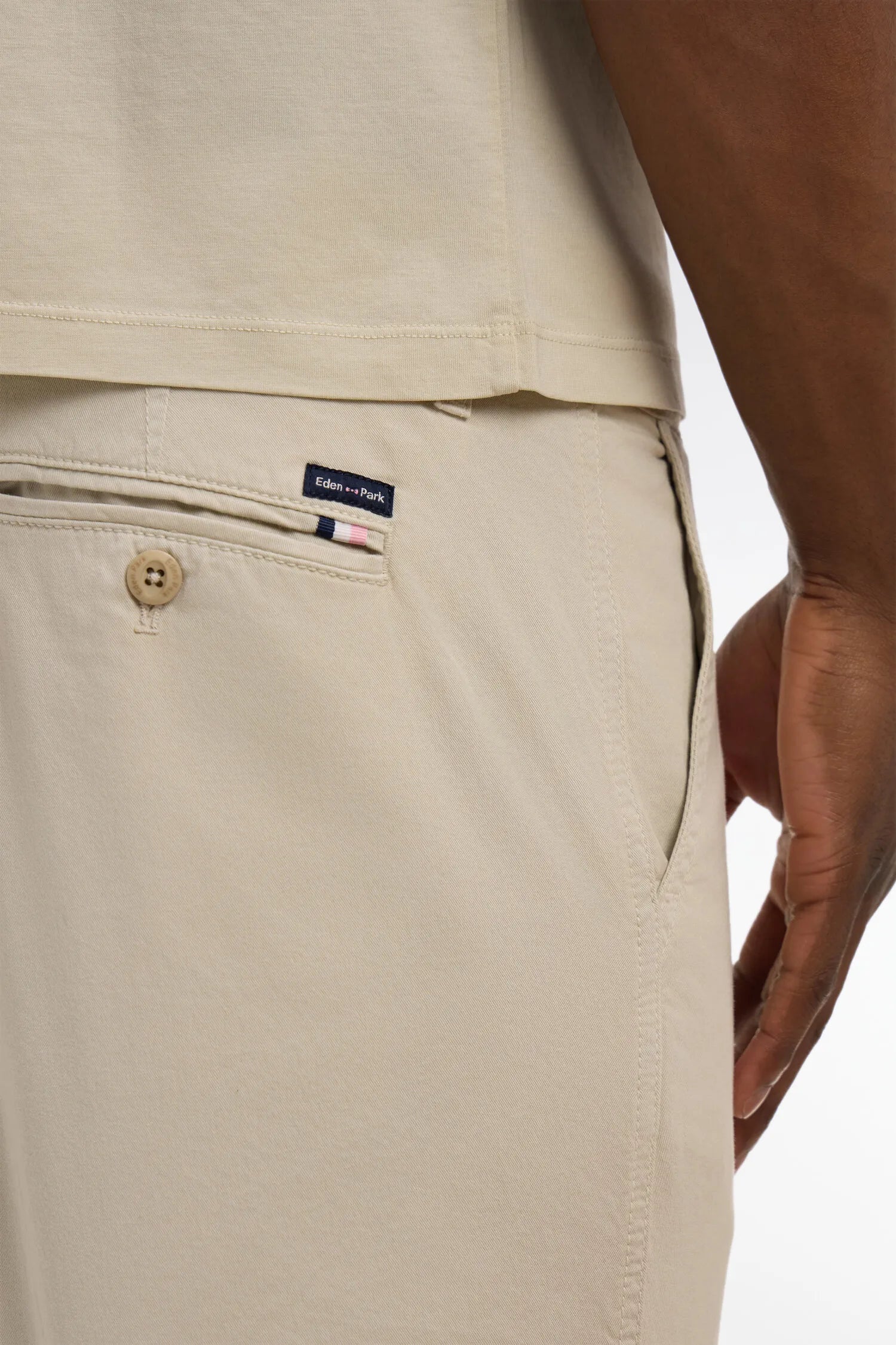 Eden Park Beige Men Chino Bermuda Shorts in Beige Stretch Gabardine SKU: E26BASBE0001_BEC18 Image 04