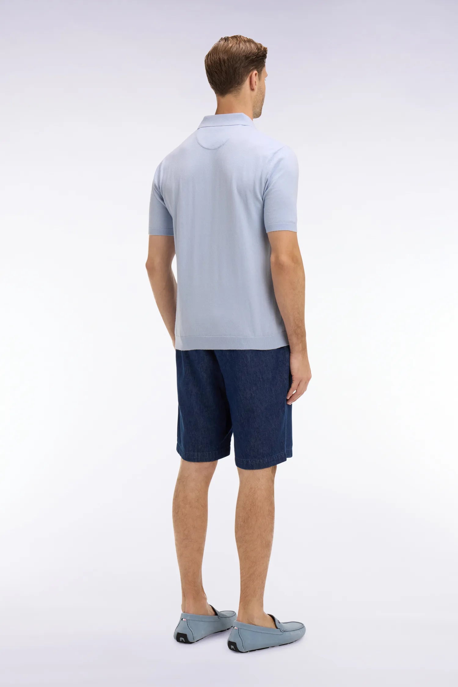 Eden Park Navy Blue Men Navy Chambray Bermuda Shorts with Elasticated Waist SKU: E26BASBE0006_BLF Image 05