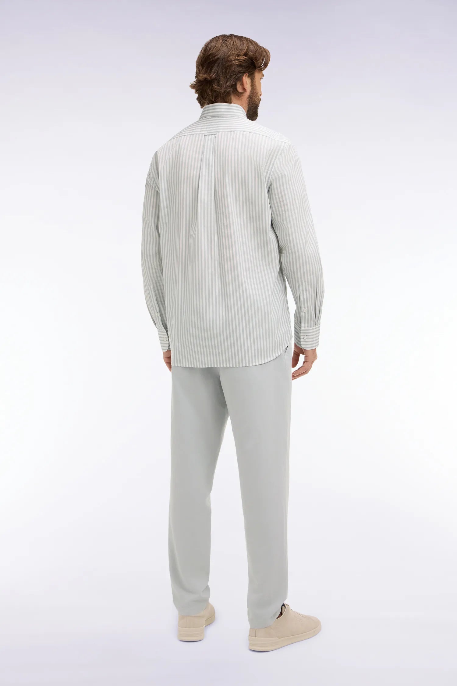 Eden Park Light Gray Men Light Gray Cotton Linen and Lyocell Pants Modern Cut SKU: E26BASPA0003_GRC14 Image 03