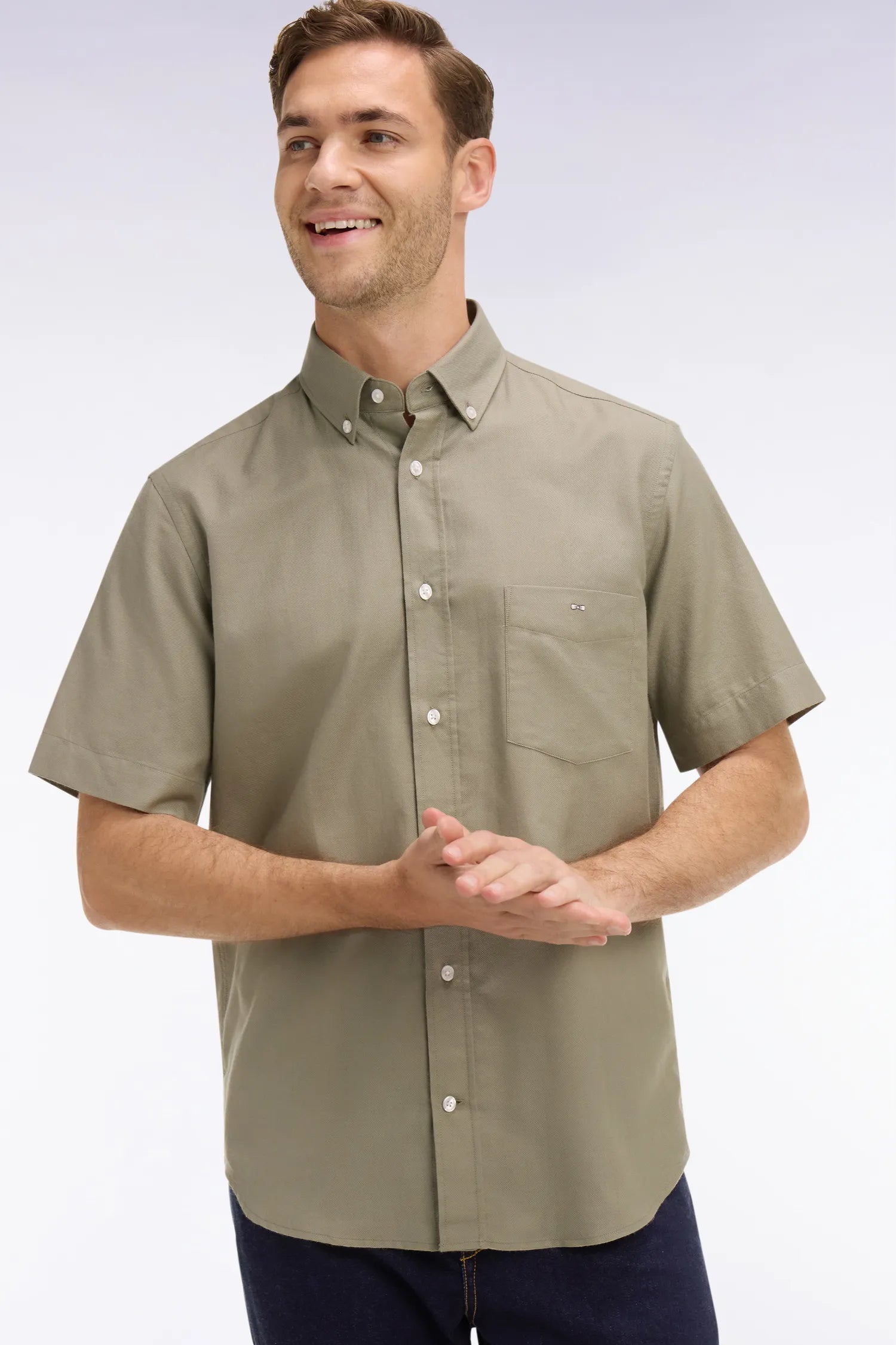 Eden Park Khaki Men Short-Sleeved Khaki Cotton PiquŽ Shirt SKU: E26CHECC0001_BEF3 Image 03