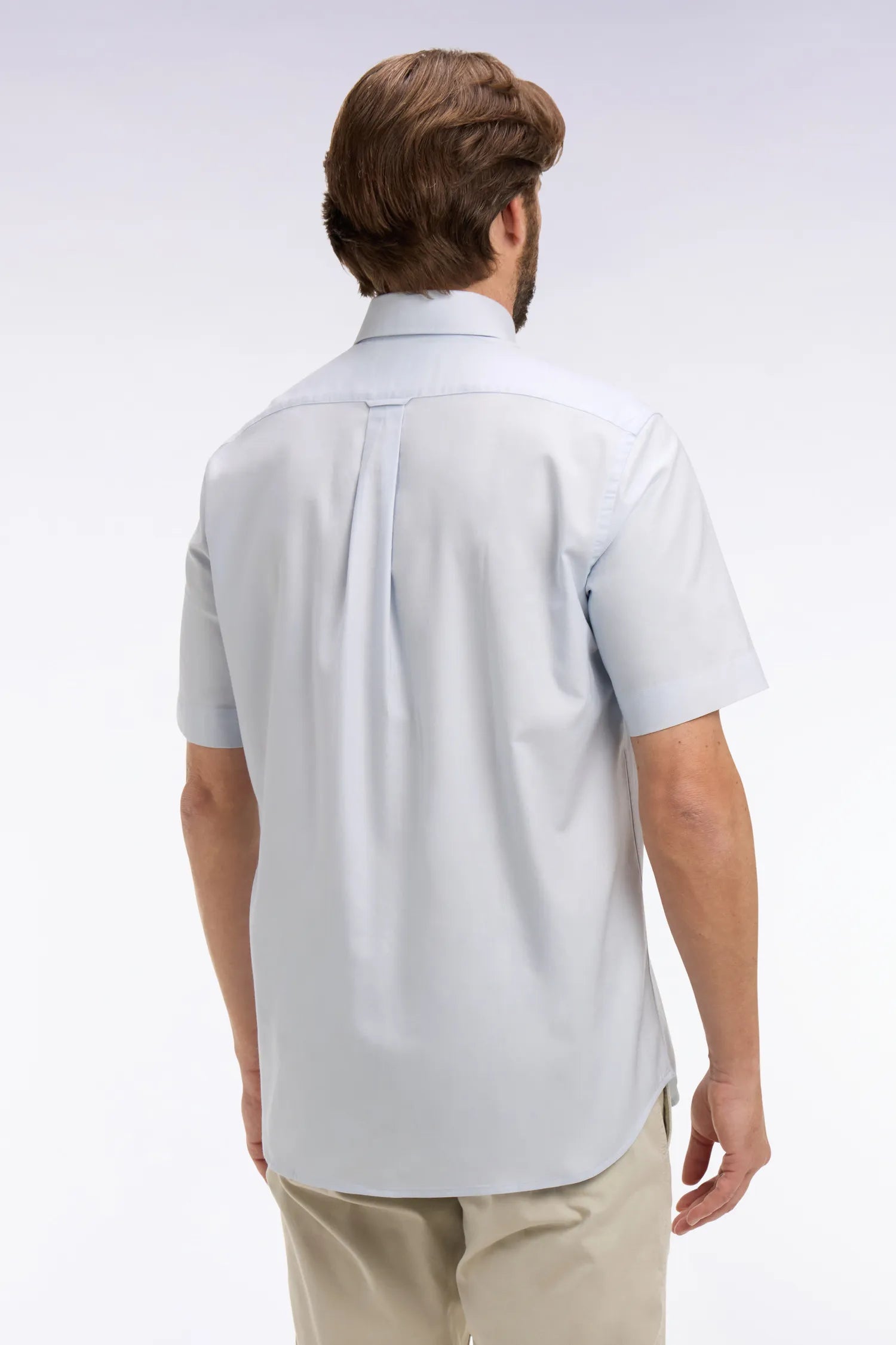 Eden Park Sky Blue Men Short-Sleeved Shirt in Sky-Dyed Cotton SKU: E26CHECC0002_BLC25 Image 05