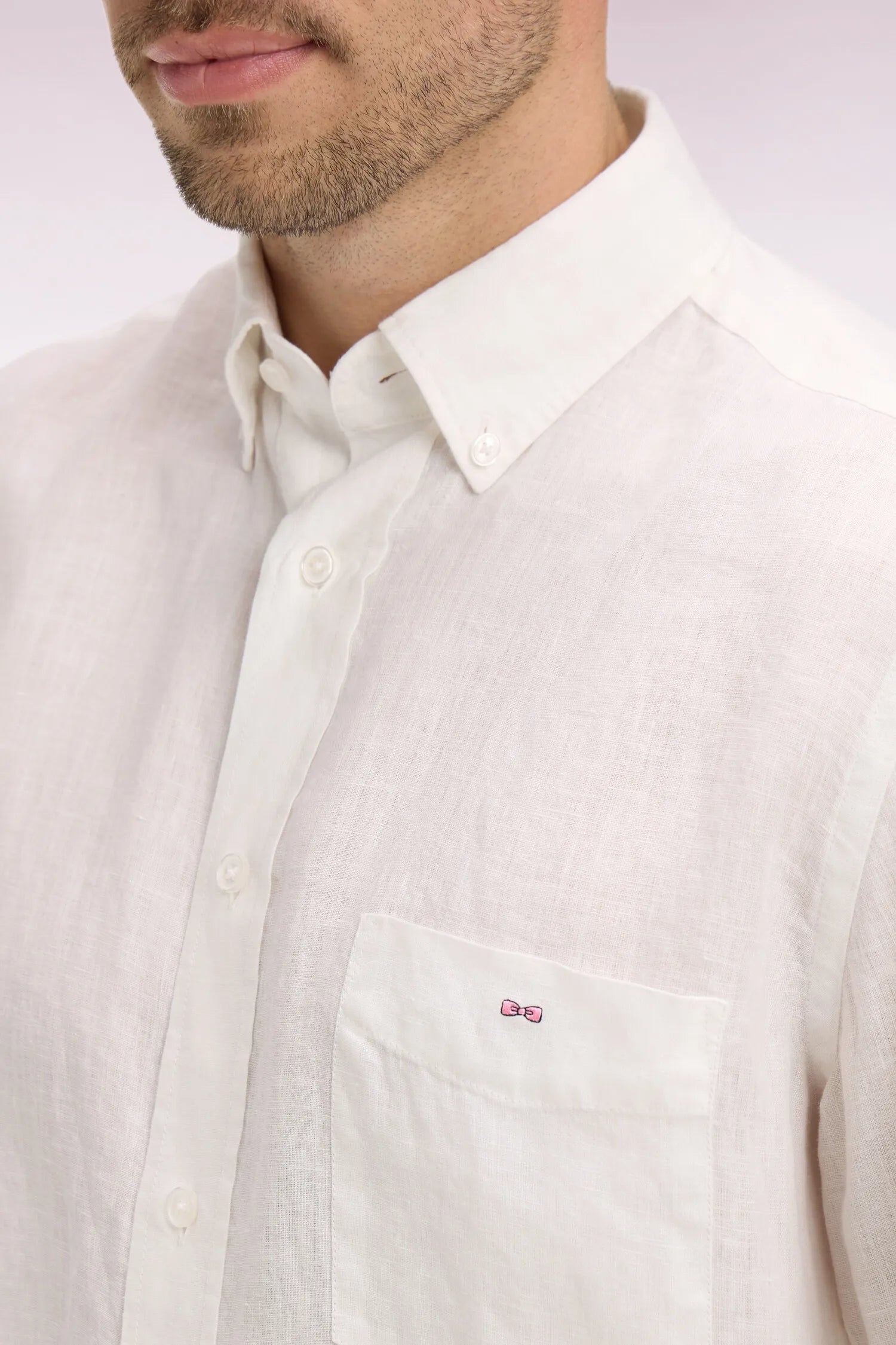 Eden Park White Men Straight White Linen Shirt SKU: E26CHECL0001_BC Image 04
