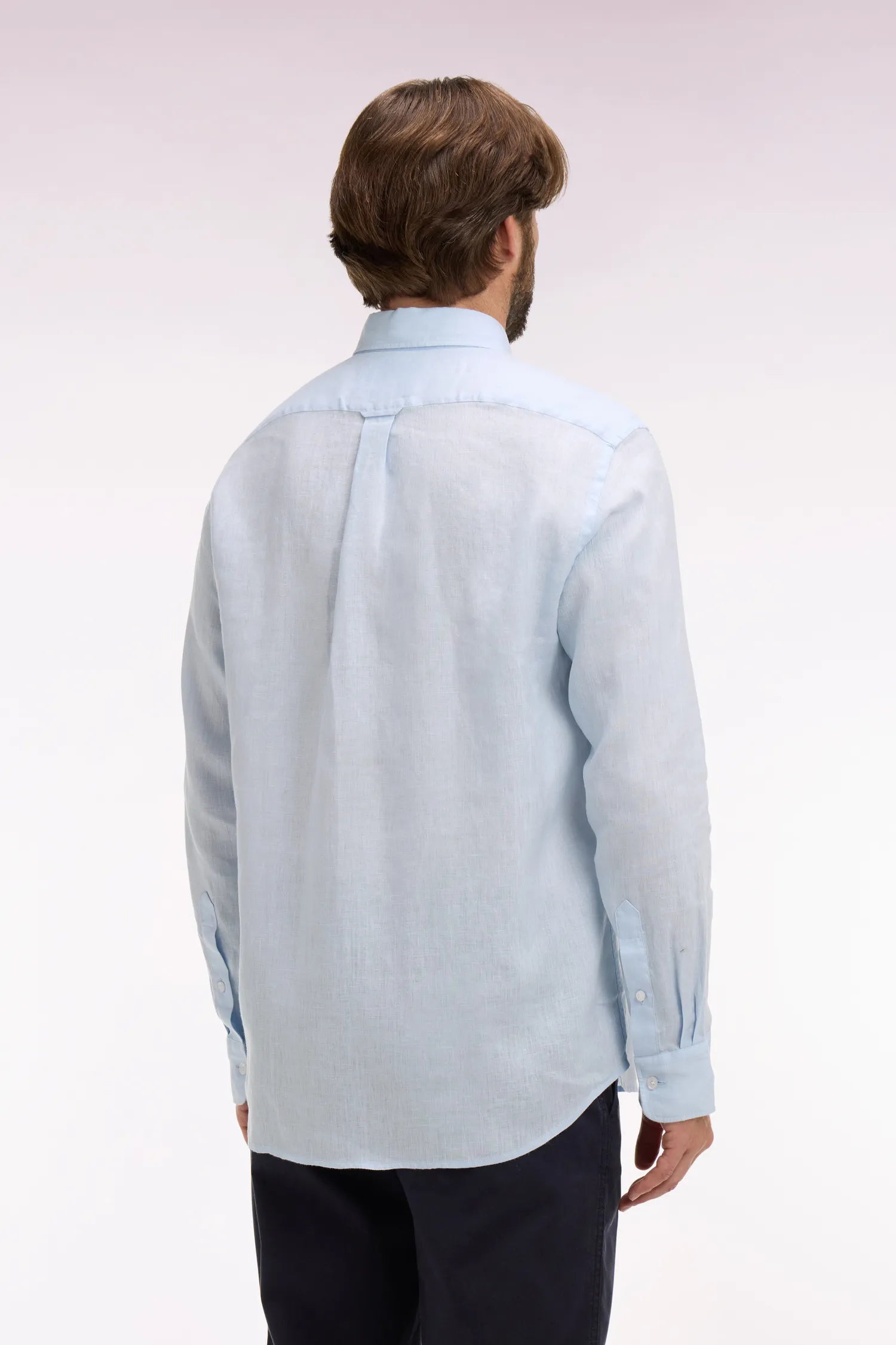 Eden Park Sky Blue Men Straight-Cut Sky Blue Linen Shirt SKU: E26CHECL0001_BLC25 Image 05