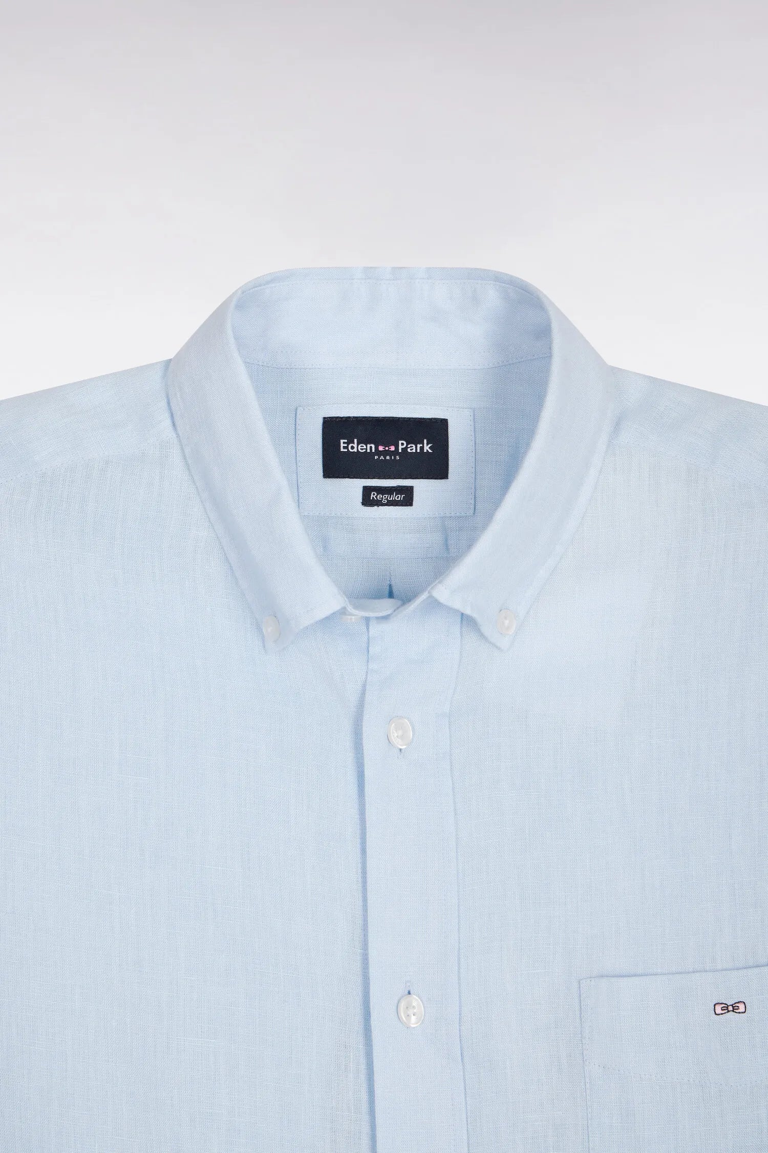 Eden Park Sky Blue Men Straight-Cut Sky Blue Linen Shirt SKU: E26CHECL0001_BLC25 Image 06