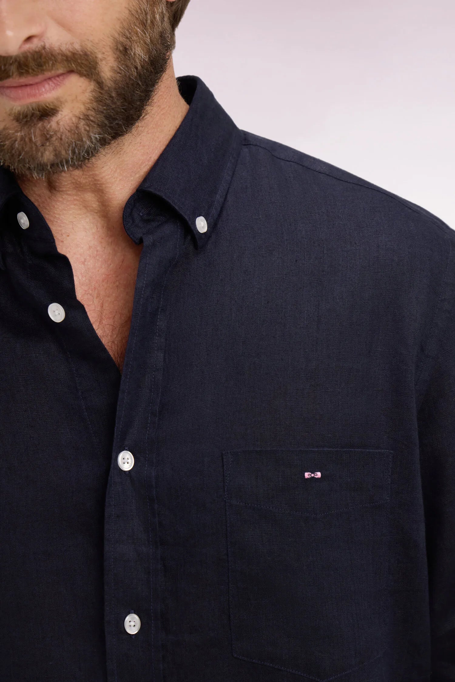 Eden Park 0 Men Straight-Cut Shirt in Navy Linen SKU: E26CHECL0001_BLF Image 03