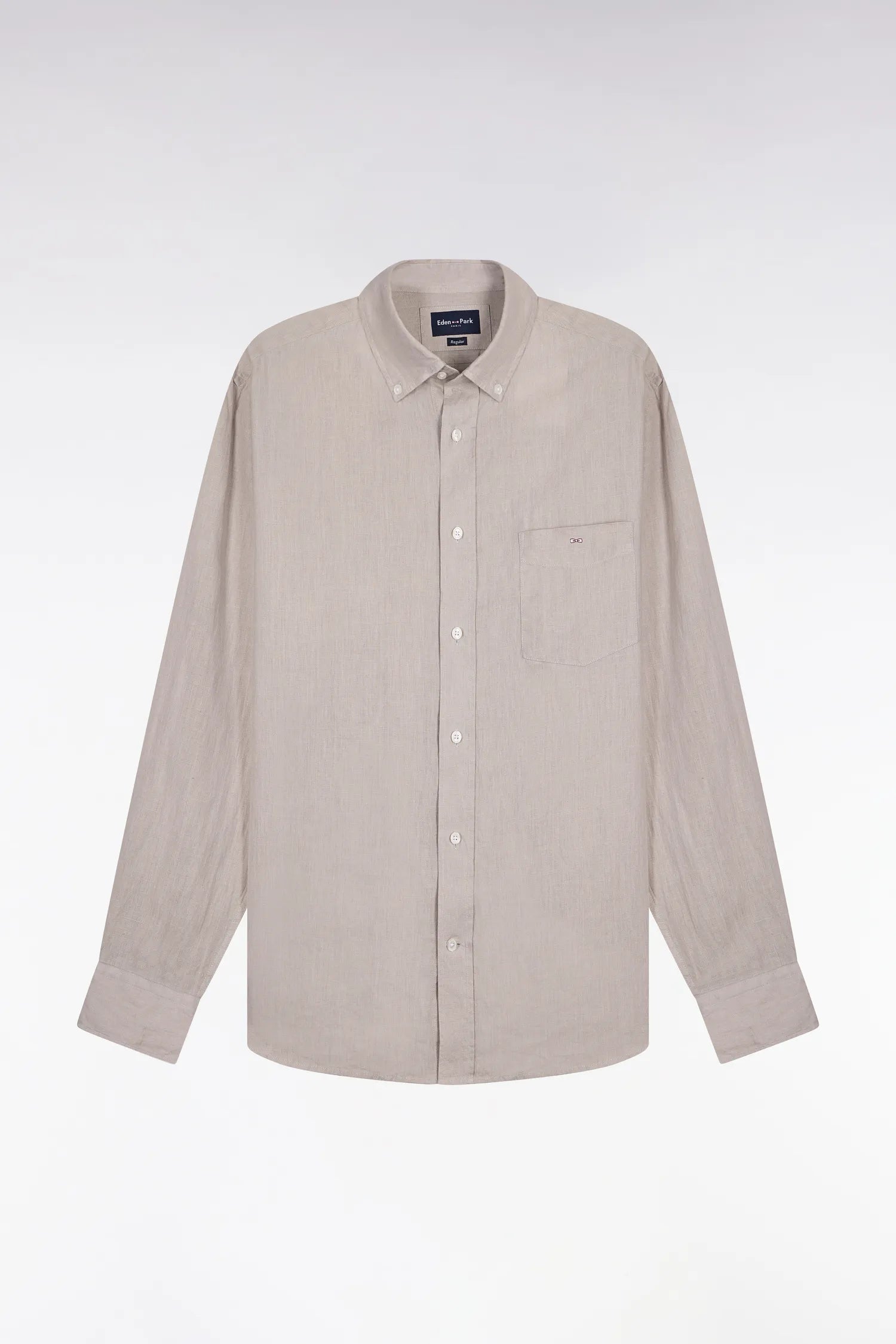 Eden Park Grey Men Straight-Cut Shirt in Grey Linen SKU: E26CHECL0001_GRM5 Image 02