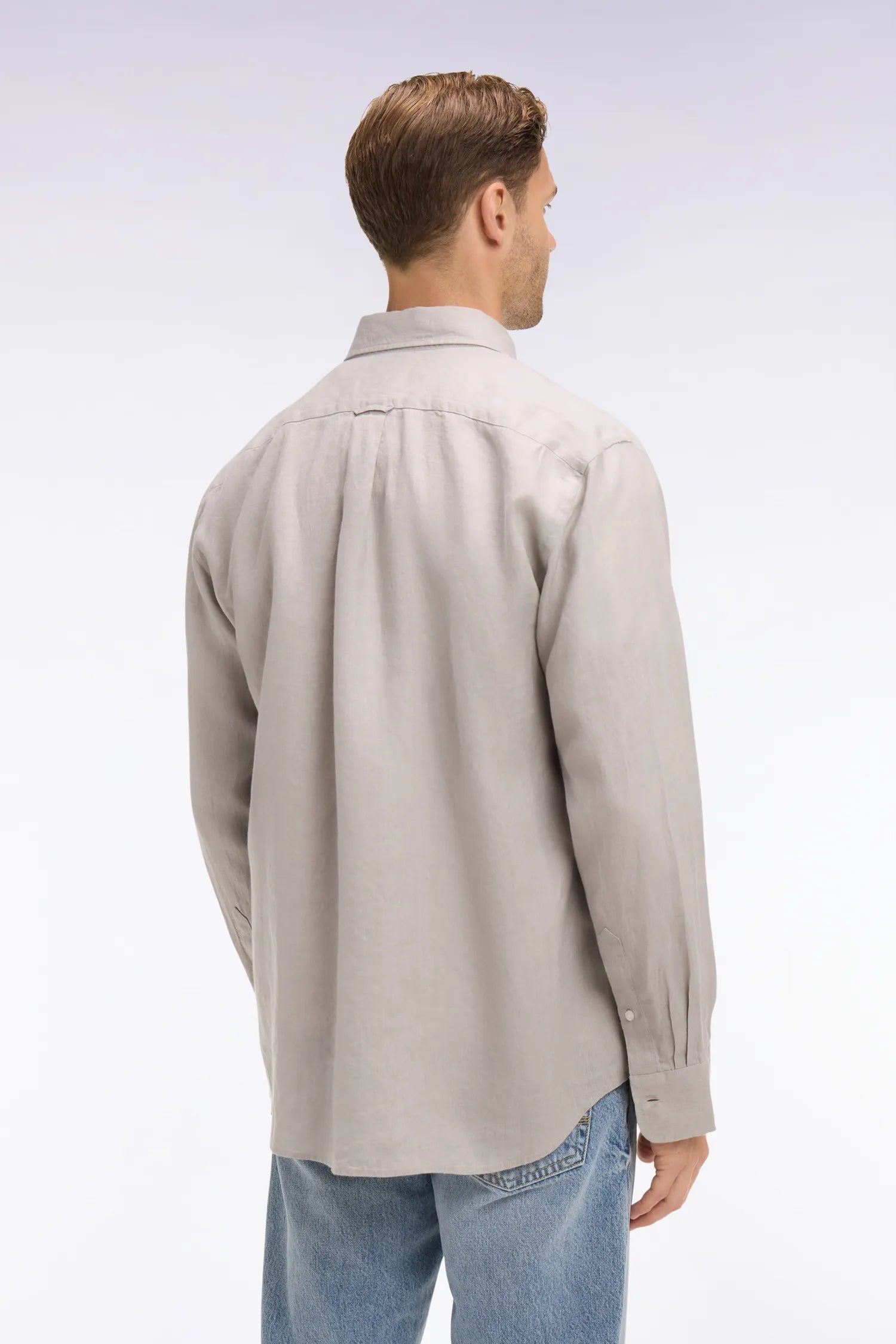 Eden Park Grey Men Straight-Cut Shirt in Grey Linen SKU: E26CHECL0001_GRM5 Image 05