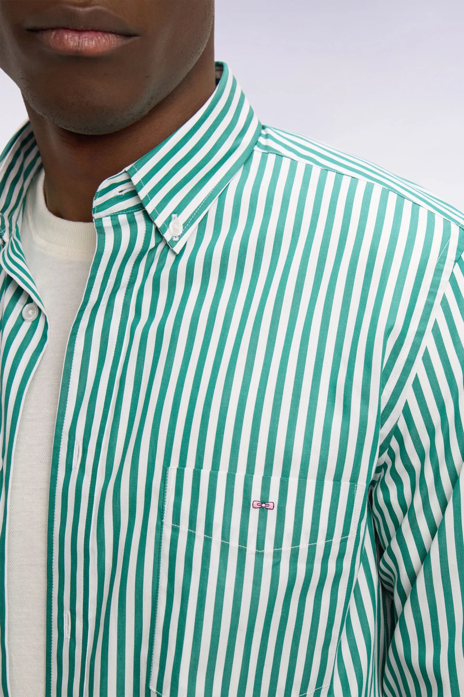 Eden Park Green Men Green Cotton Shirt with Stick Stripes SKU: E26CHECL0004_VEM41 Image 04
