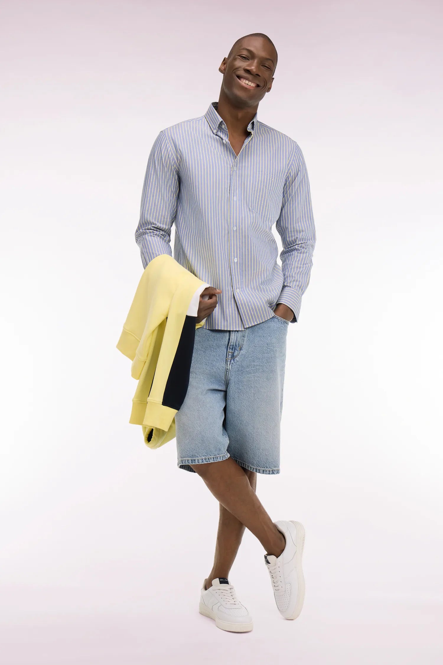 Eden Park 0 Men Regular Fit Pinpoint Cotton Shirt with Yellow Stripes SKU: E26CHECL0005_JAC16 Image 02