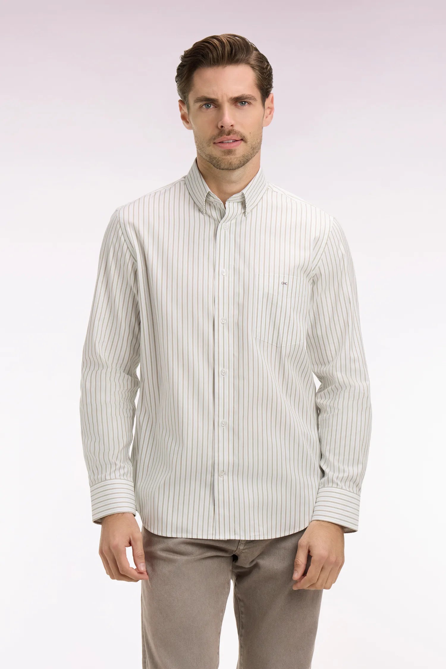 Eden Park Sky Blue Men Regular-Fit Sky-Striped Pinpoint Cotton Shirt SKU: E26CHECL0006_BLC25 Image 01