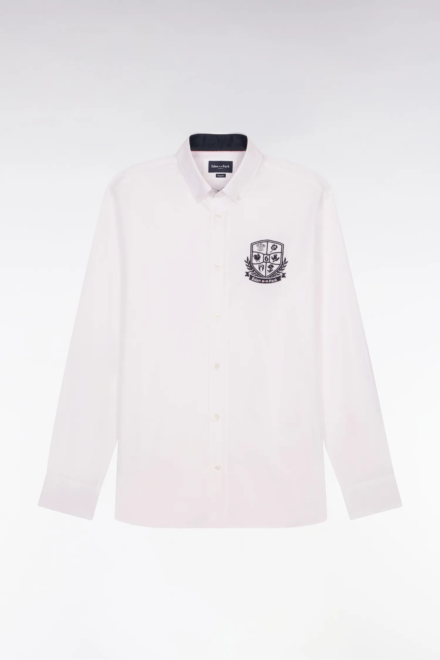 Eden Park White Men White Pinpoint Cotton Shirt with 6 Nations Coat of Arms Embroidery SKU: E26CHECL0019_BC Image 02