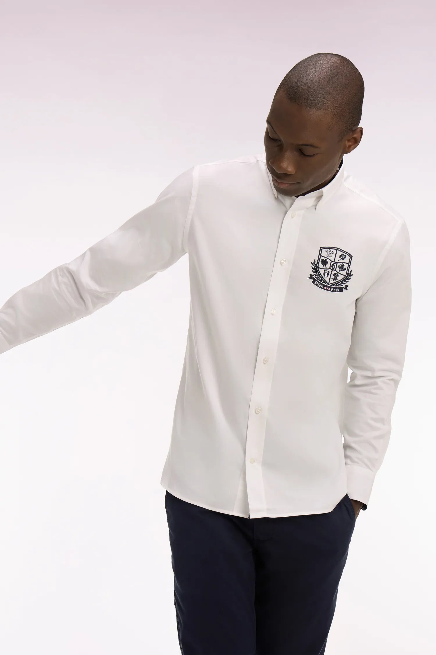 Eden Park White Men White Pinpoint Cotton Shirt with 6 Nations Coat of Arms Embroidery SKU: E26CHECL0019_BC Image 03