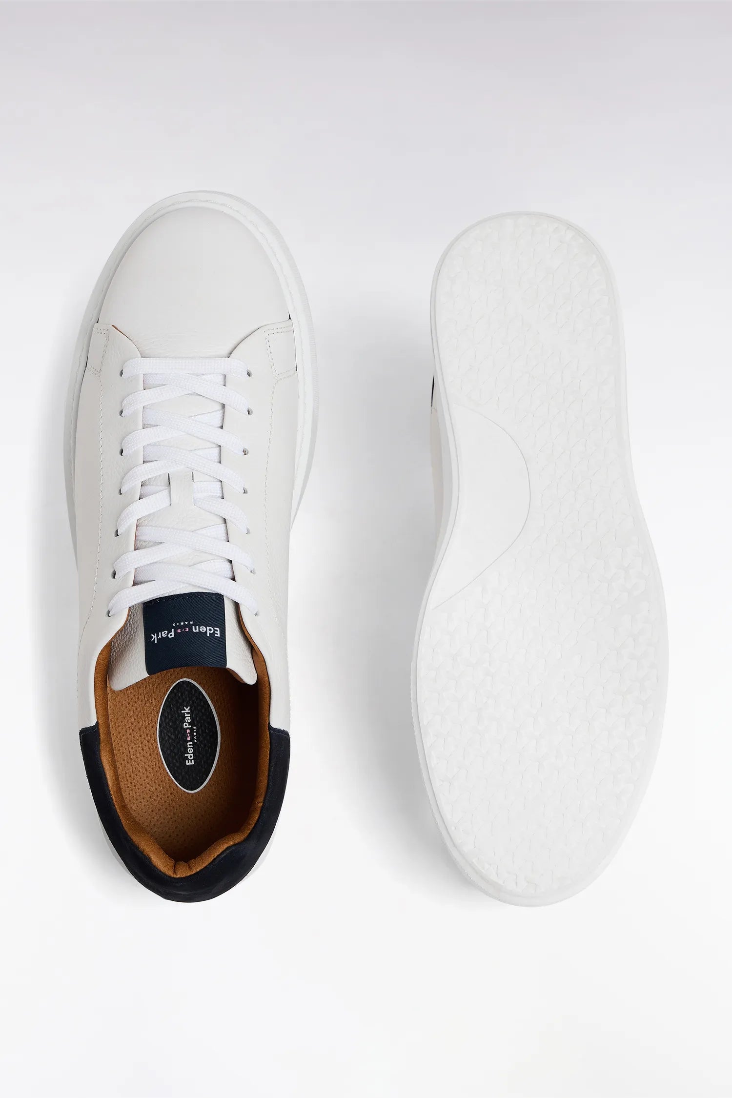 Eden Park 0 Men White Grained Leather Sneakers SKU: E26CHSTE0010_BC Image 02