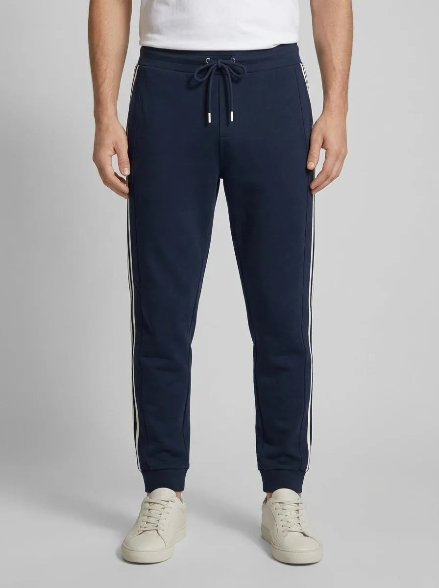 Eden Park 0 Men Regular Fit Navy Cotton Blend Joggers with Contrasting Panels SKU: E26MAIJO0007_BLF Image 00