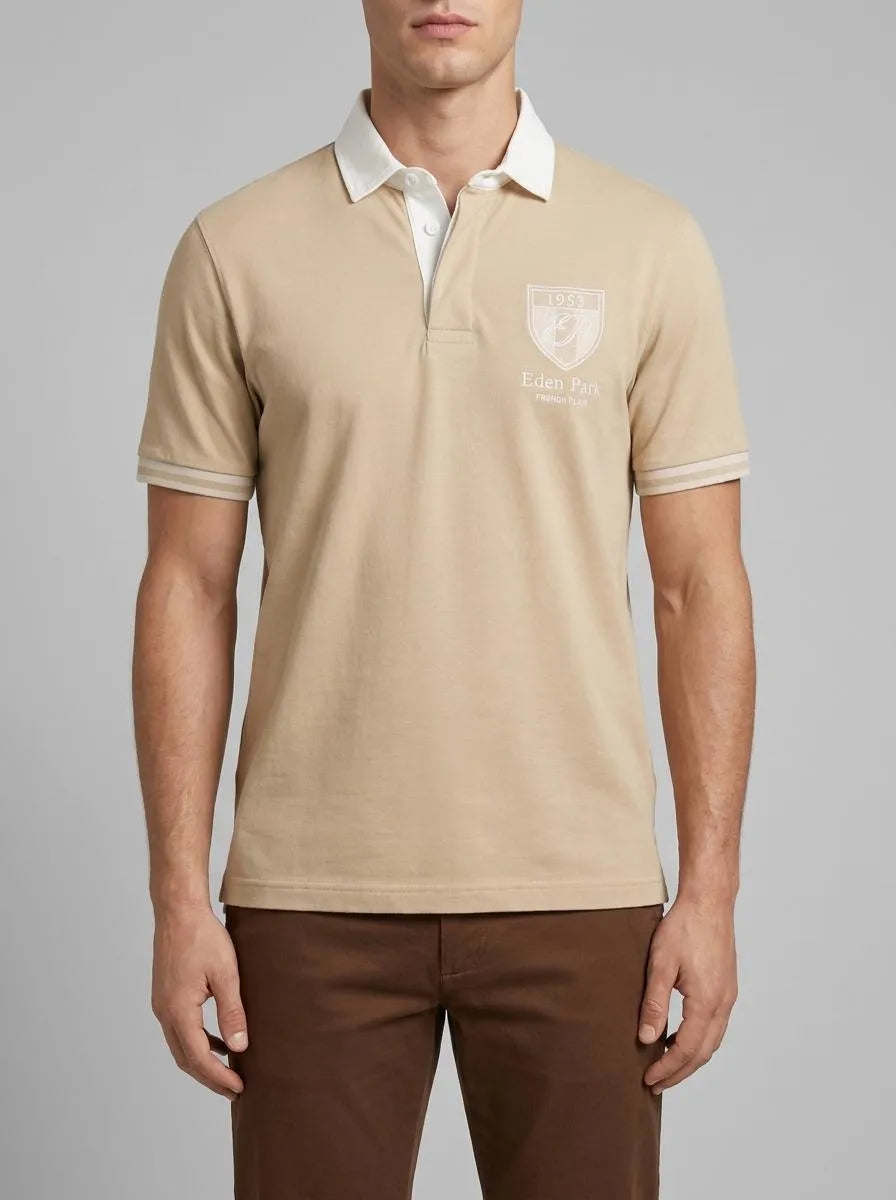Eden Park 0 Men Short-Sleeved Beige Cotton Jersey Jersey with Embroidered Crest SKU: E26MAIMC0002_BEC21 Image 00
