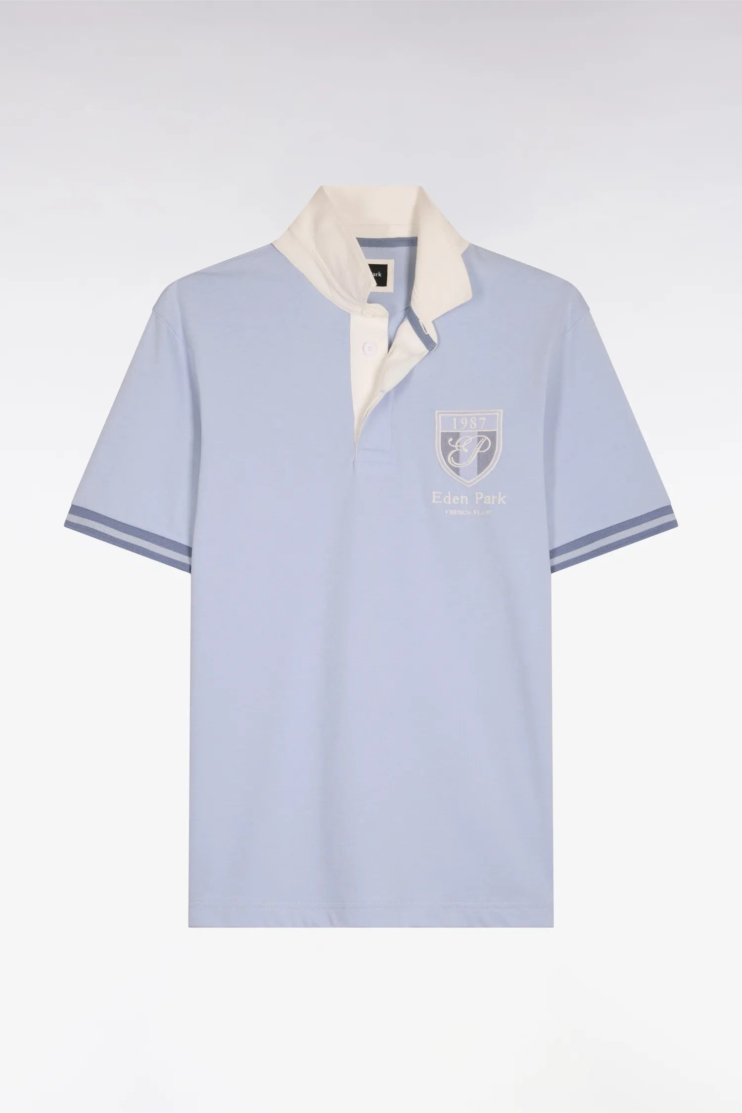 Eden Park 0 Men Short-Sleeved Sky Blue Cotton Jersey Jersey with Embroidered Crest SKU: E26MAIMC0002_BLC6 Image 05