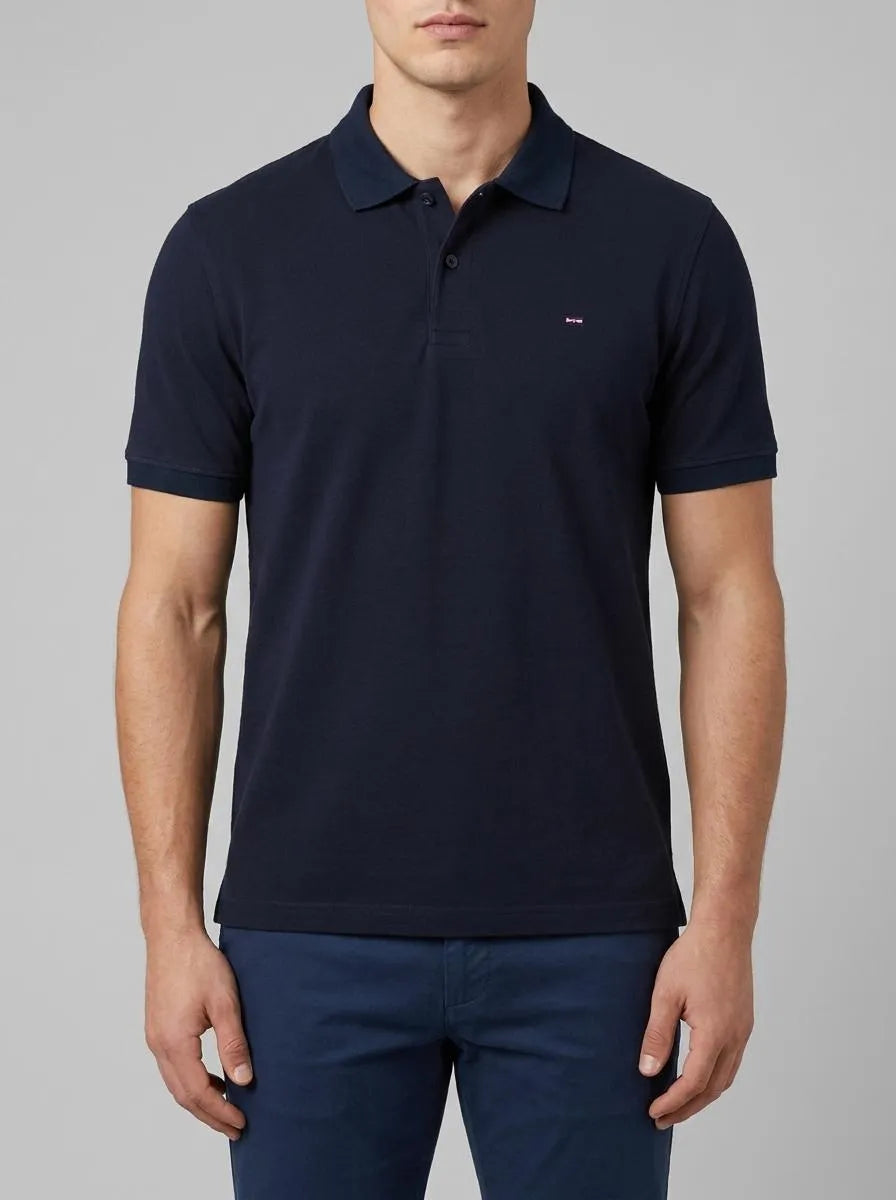 Eden Park 0 Men Slim Fit Navy Cotton Short-Sleeved Polo Shirt SKU: E26MAIPC0005_BLF Image 00