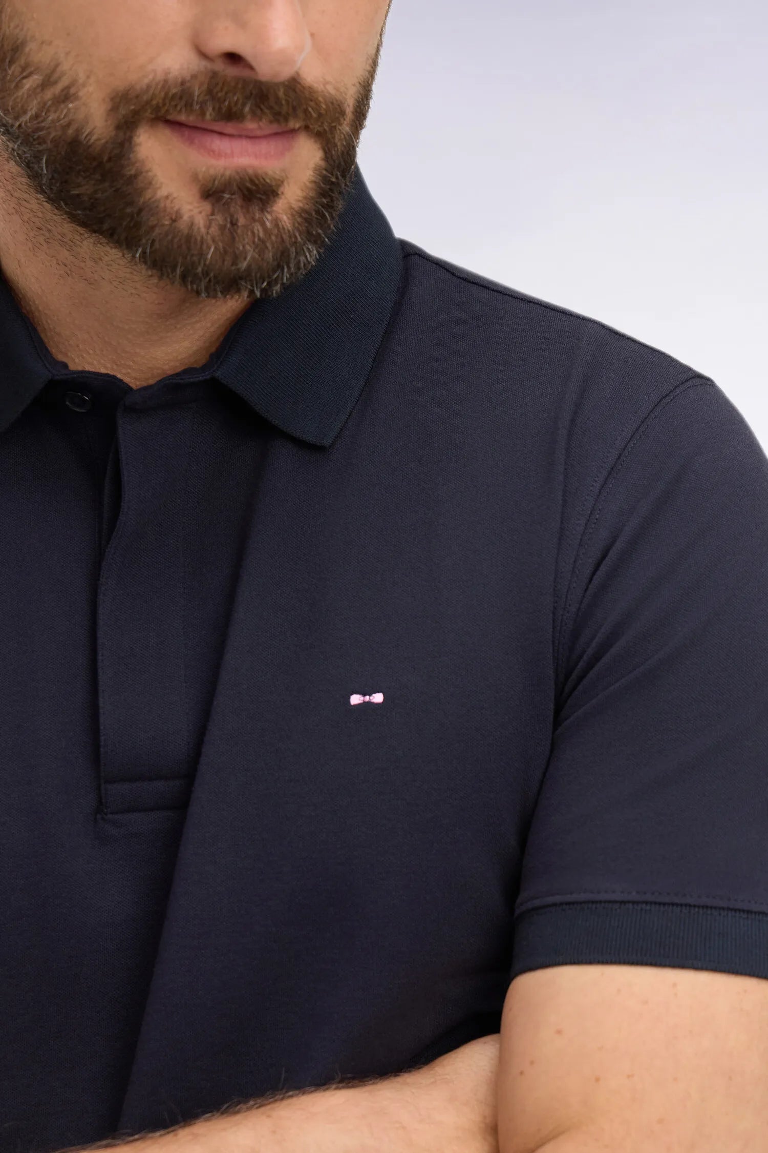 Eden Park 0 Men Slim Fit Navy Cotton Short-Sleeved Polo Shirt SKU: E26MAIPC0005_BLF Image 03