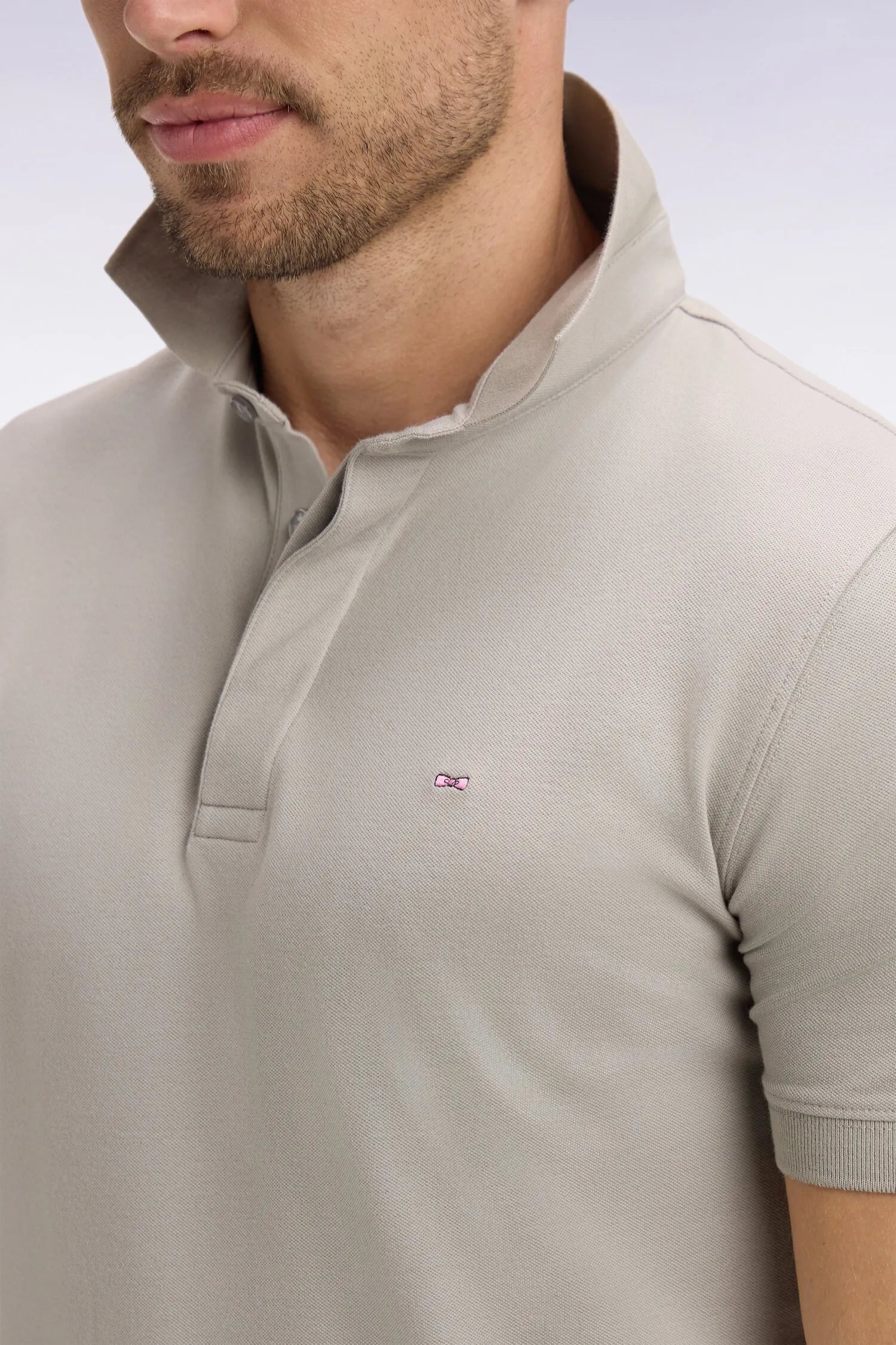 Eden Park 0 Men Slim Fit Grey Cotton Short-Sleeved Polo Shirt SKU: E26MAIPC0005_GRM5 Image 03