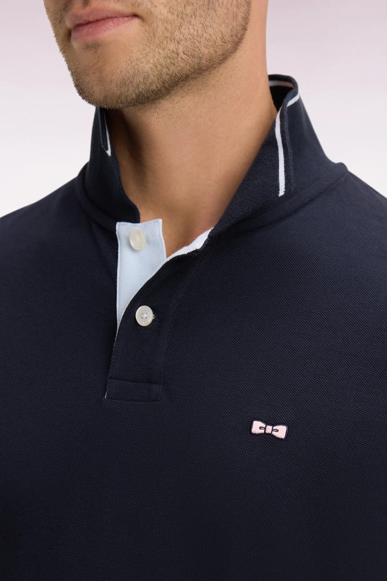 Eden Park Khaki Men Short-Sleeved Polo Shirt in Navy and Khaki Cotton SKU: E26MAIPC0014_BEF3 Image 04
