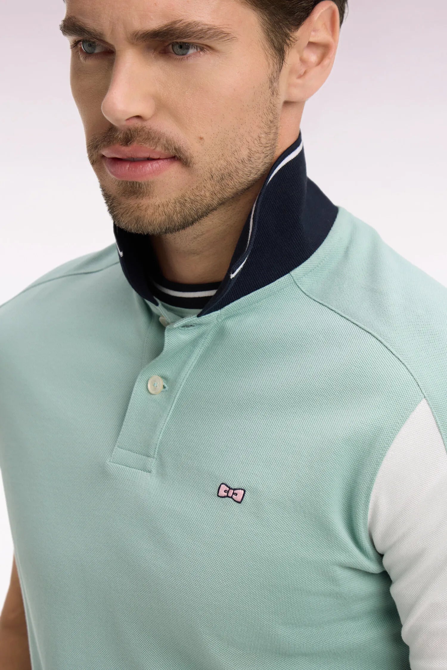 Eden Park 0 Men Short-Sleeved Polo Shirt in Light Green Cotton with Embroidery SKU: E26MAIPC0021_VEM39 Image 03