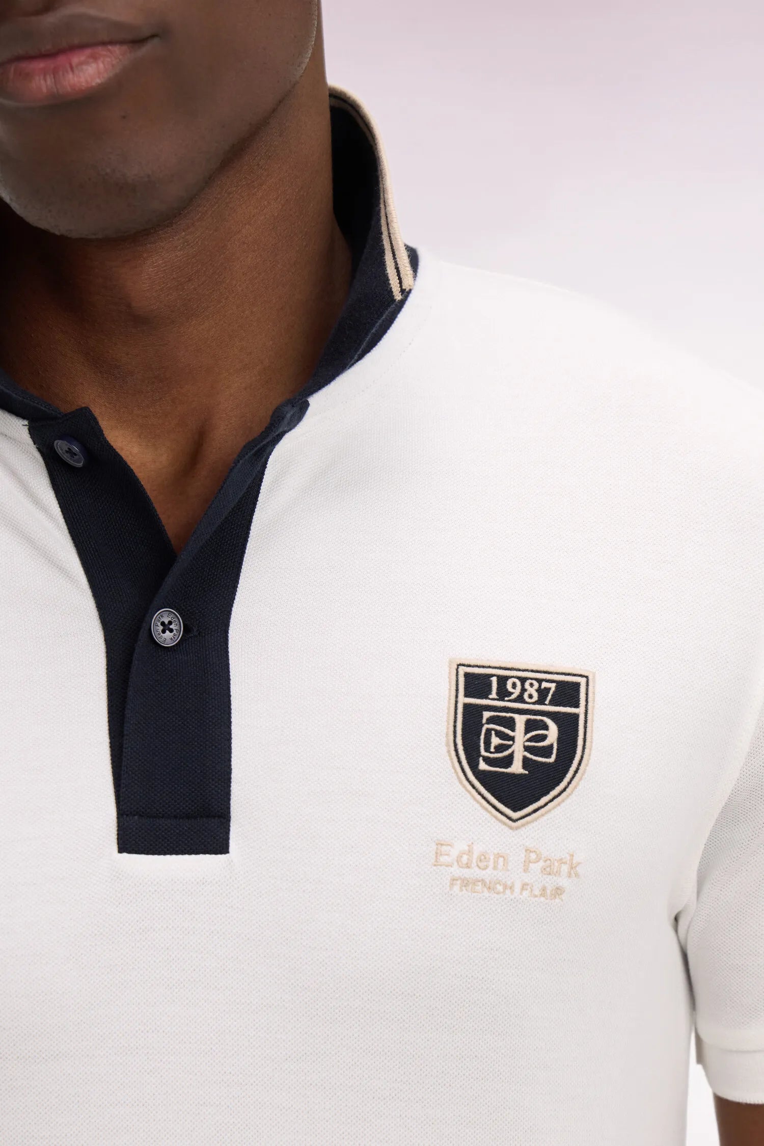 Eden Park 0 Men Short-Sleeved Polo Shirt in Ecru Cotton PiquŽ with Ep Logo SKU: E26MAIPC0040_BEC15 Image 03