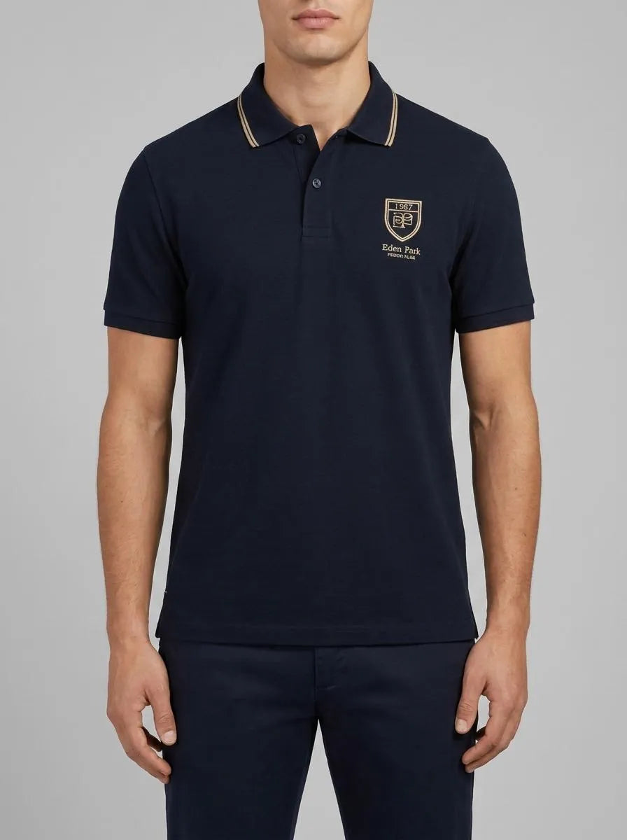 Eden Park 0 Men Short-Sleeved Polo Shirt in Navy Cotton PiquŽ with Ep Logo SKU: E26MAIPC0040_BLF Image 00