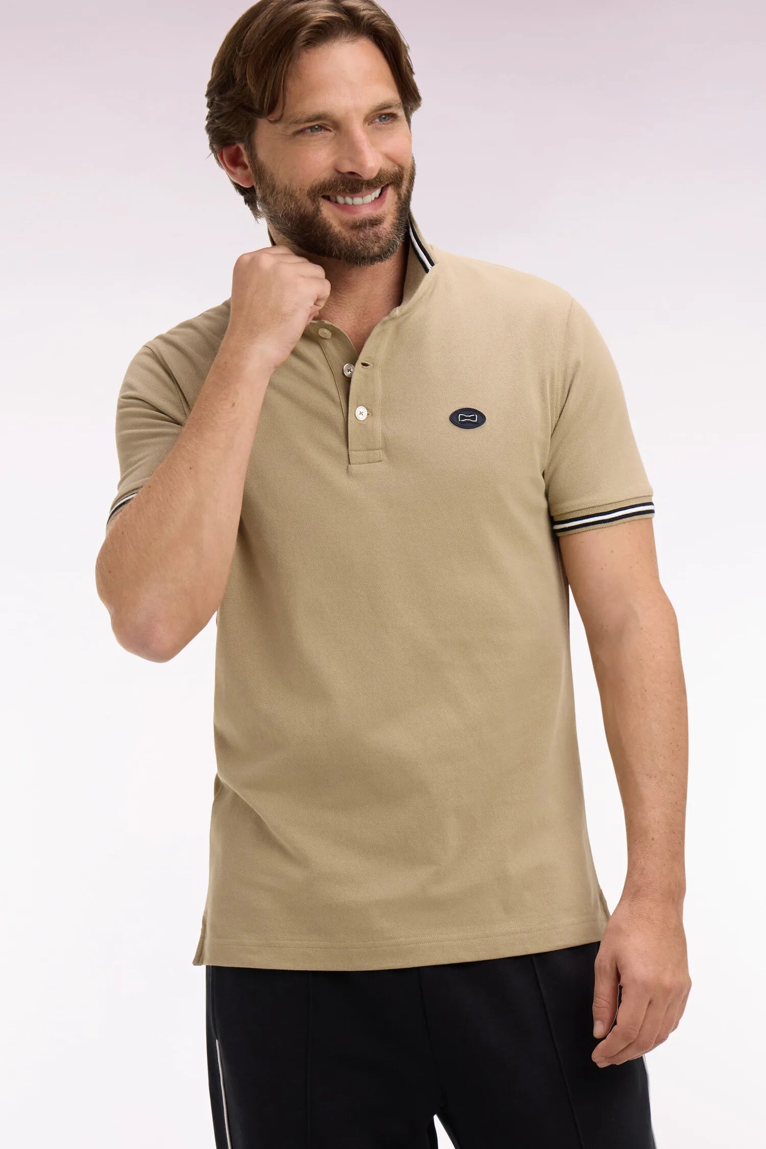 Eden Park Beige Men Short-Sleeved Polo Shirt in Beige Cotton SKU: E26MAIPC0042_BEM30 Image 03