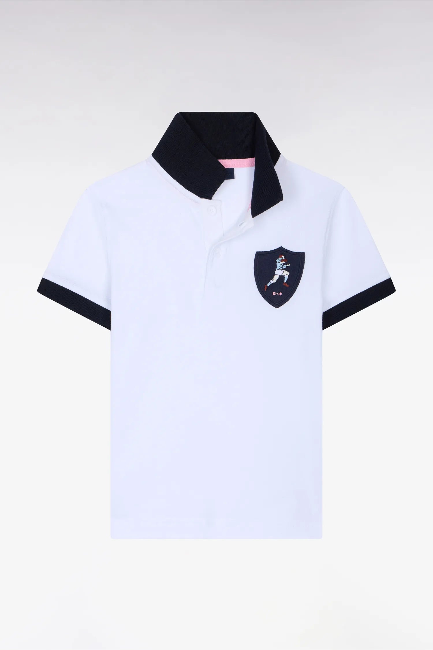 Eden Park 0 Boys Short-Sleeved Polo Shirt in White Cotton Jersey with Rugby Crest SKU: E26MAIPC0048_BC Image 01