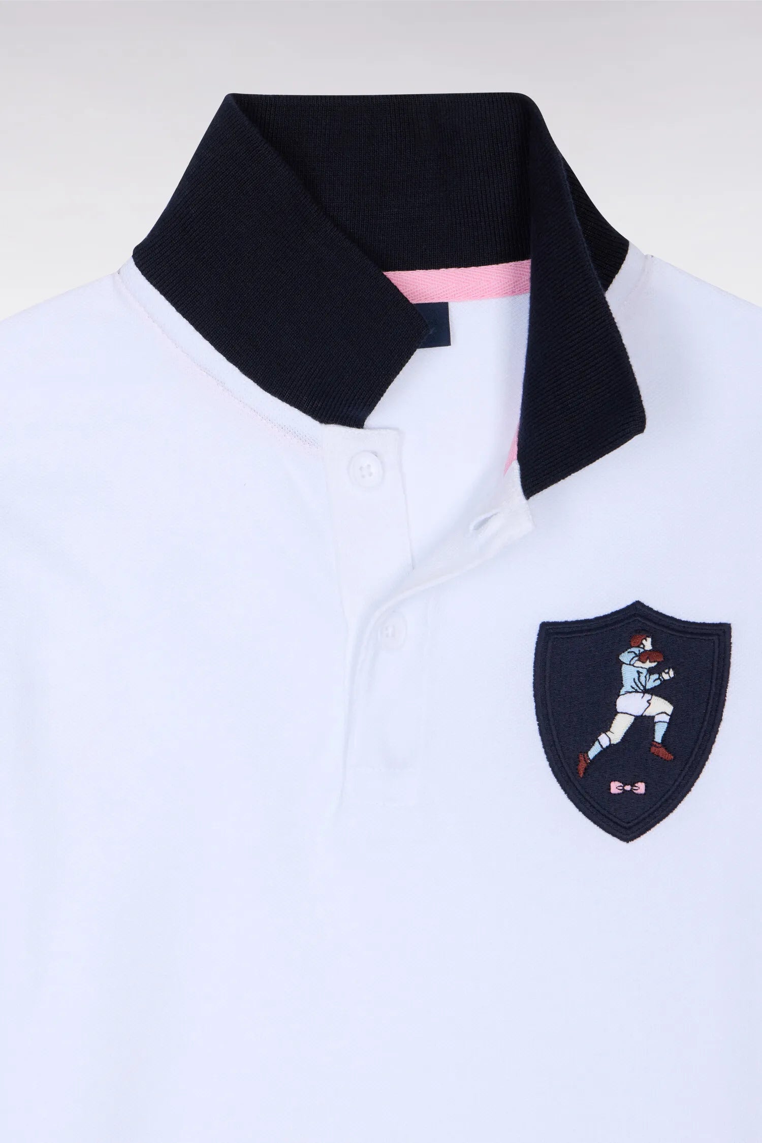 Eden Park 0 Boys Short-Sleeved Polo Shirt in White Cotton Jersey with Rugby Crest SKU: E26MAIPC0048_BC Image 02