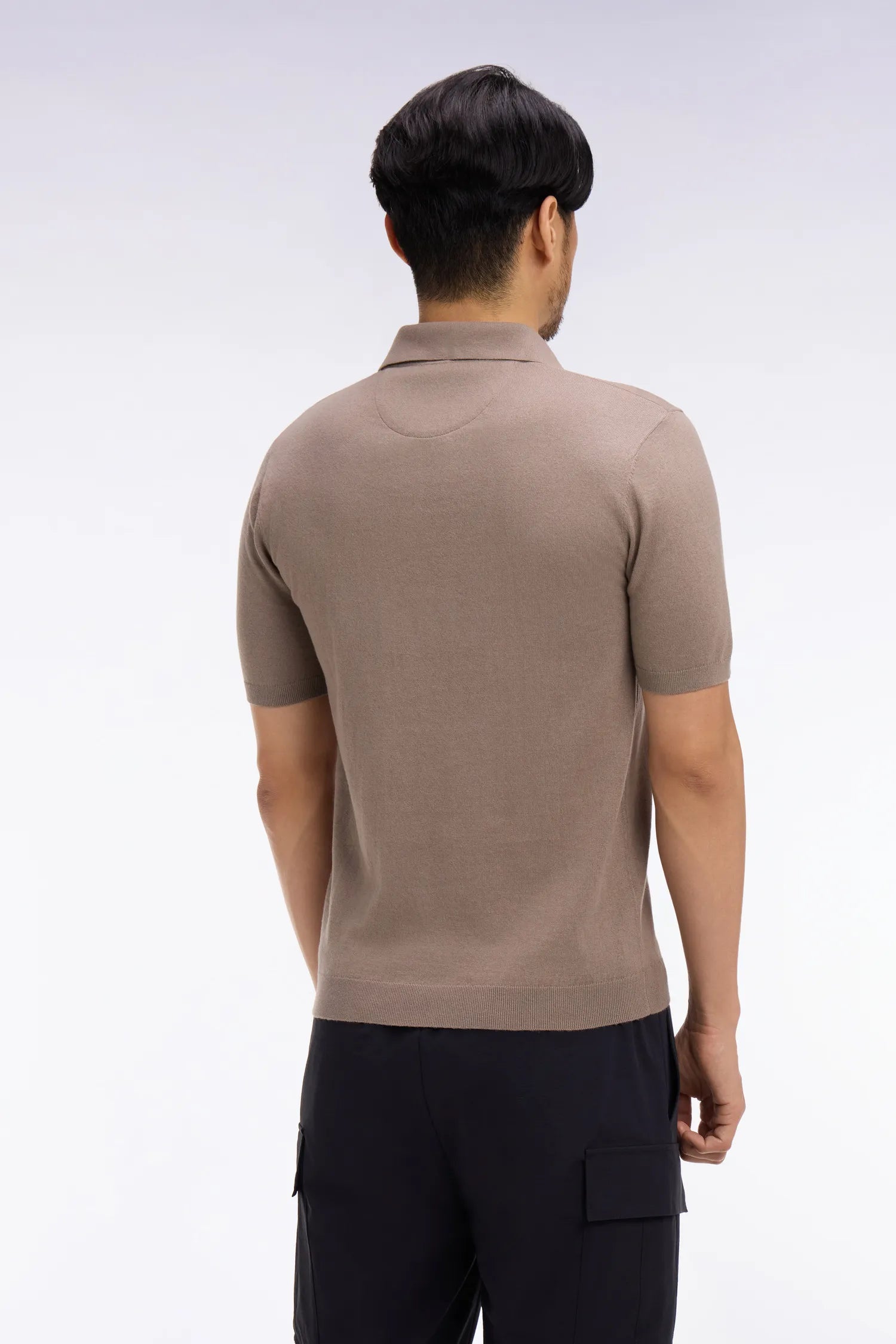 Eden Park 0 Men Beige Short-Sleeved Polo-Neck Sweater in A Cotton and Silk Blend SKU: E26MAIPU0004_BEM Image 04
