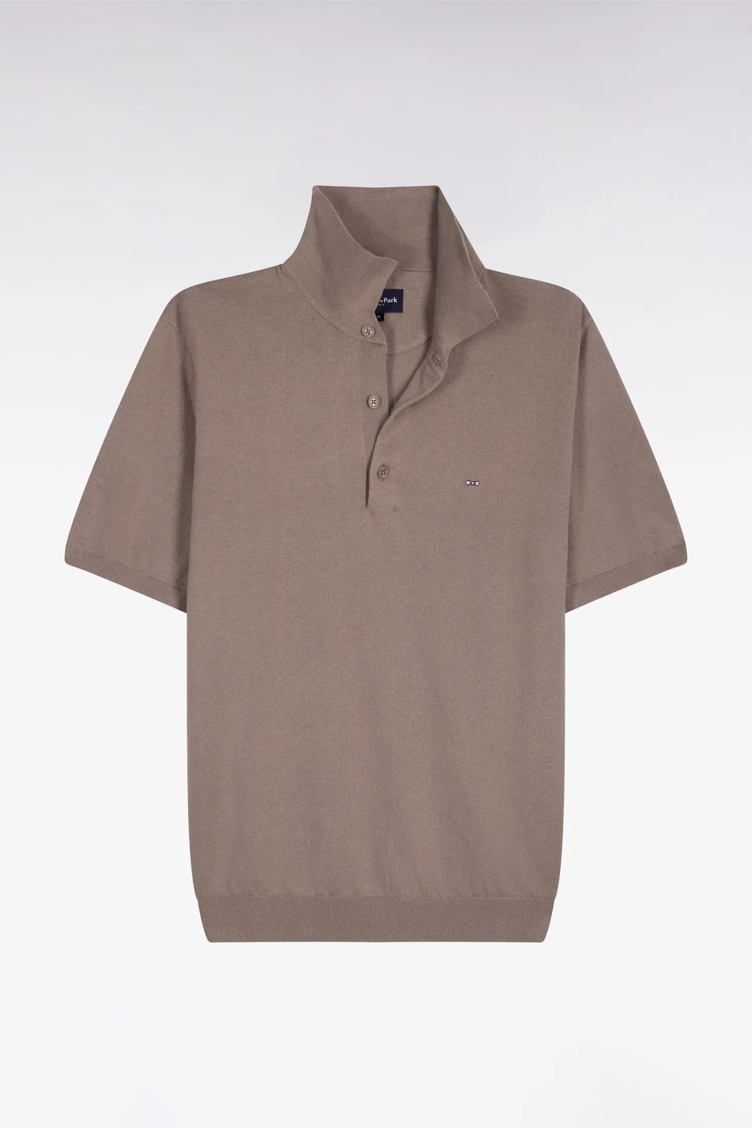 Eden Park 0 Men Beige Short-Sleeved Polo-Neck Sweater in A Cotton and Silk Blend SKU: E26MAIPU0004_BEM Image 05