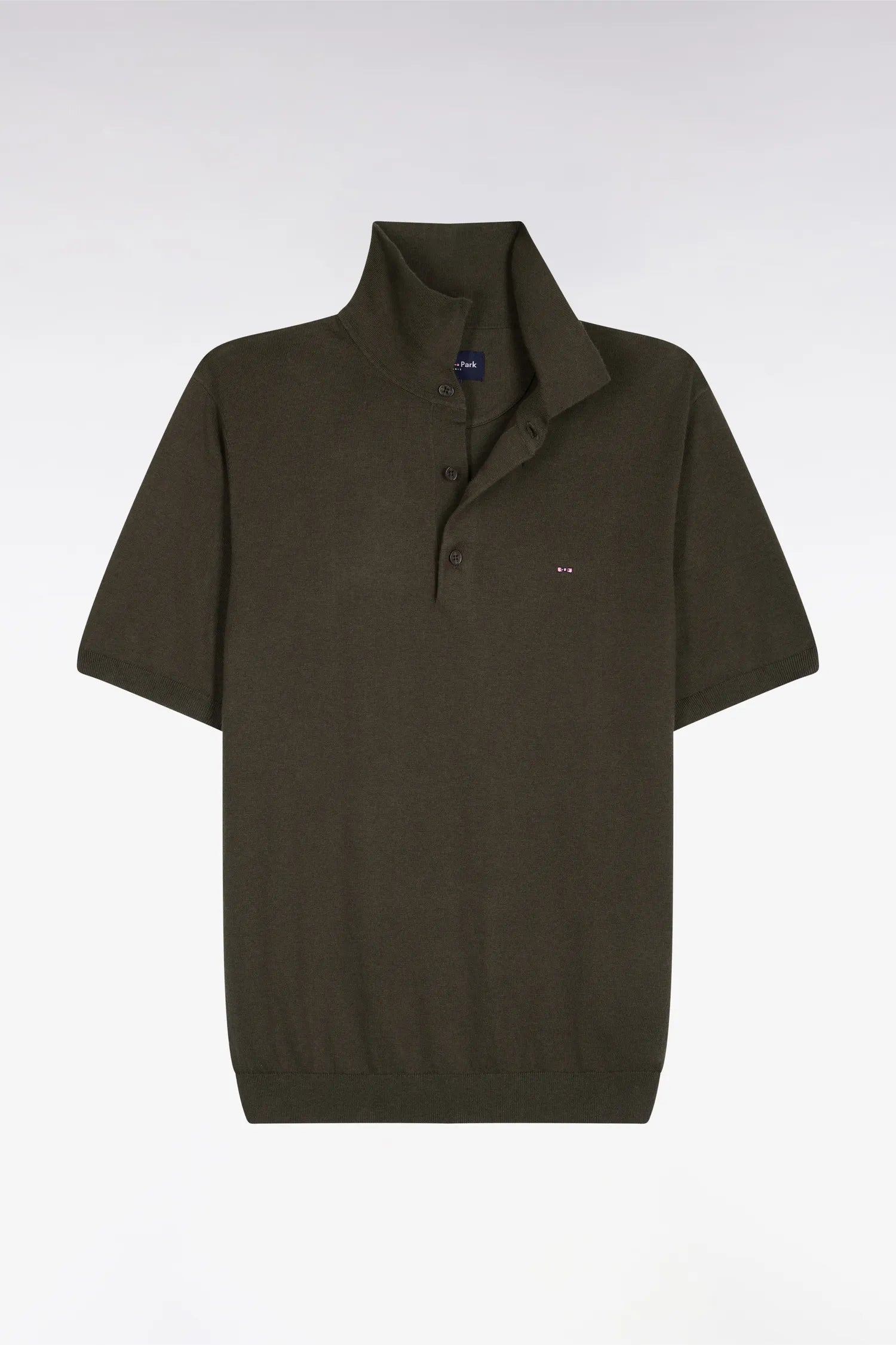 Eden Park 0 Men Khaki Short-Sleeved Polo-Neck Sweater in A Cotton and Silk Blend SKU: E26MAIPU0004_KAF3 Image 05
