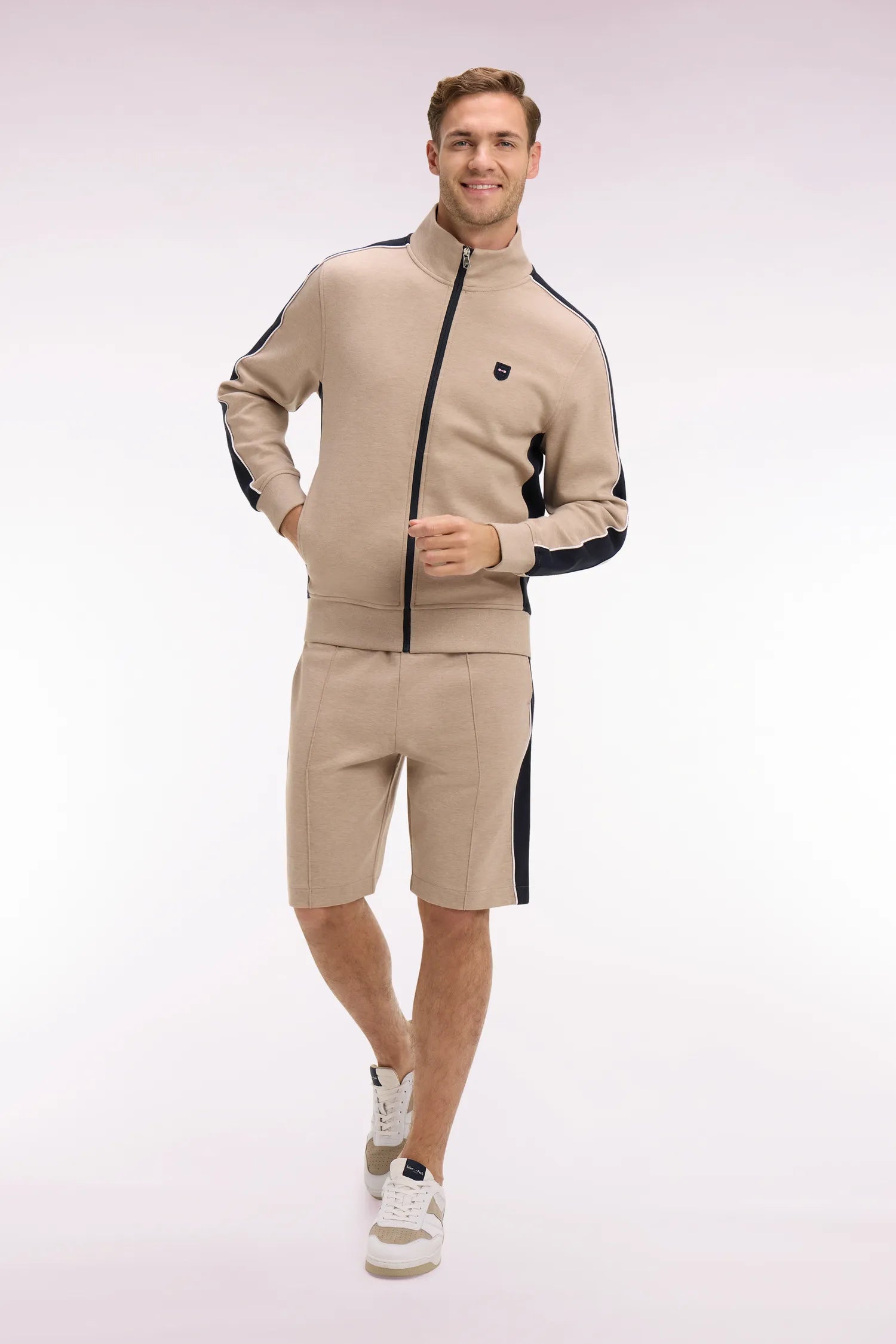 Eden Park Beige Men Beige and Navy Cutout Interlock Shorts SKU: E26MAISH0004_BEC13 Image 03