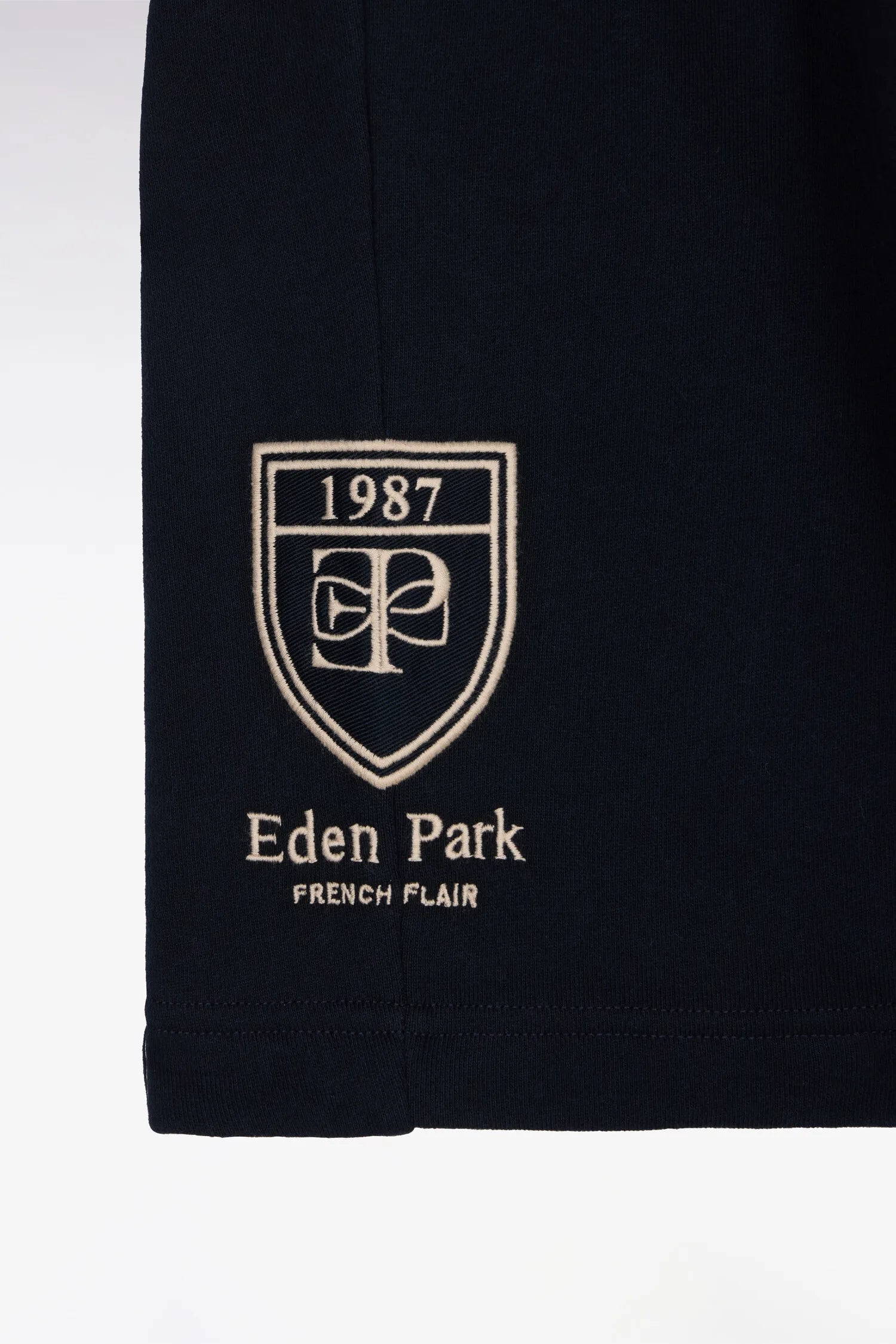 Eden Park Navy Blue Men Navy Cotton Fleece Shorts with Embroidered Patch SKU: E26MAISH0015_BLF Image 06